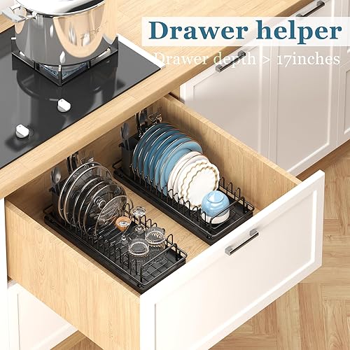 Miniatura 5 de Escurridor de platos pequeño, estante compacto para secar platos con alfombrilla de silicona, escurridor de platos, organizador de platos para