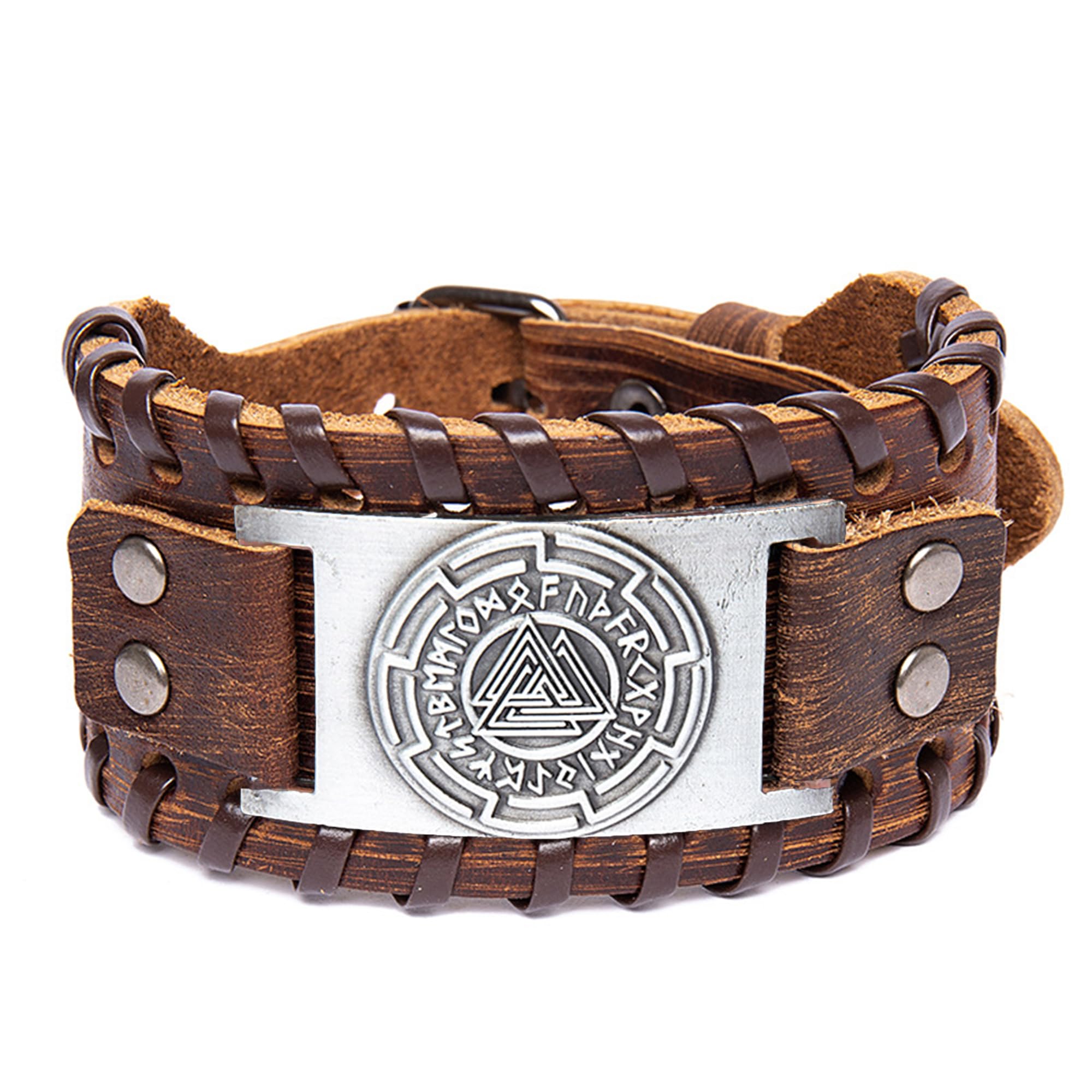 GelConnieViking Bracelet Punk Leather Cuff Bracelet Gothic Leather Wristband Bracelet with Nordic Amulet Scandinavian Talisman Celtic Pagan Jewelry