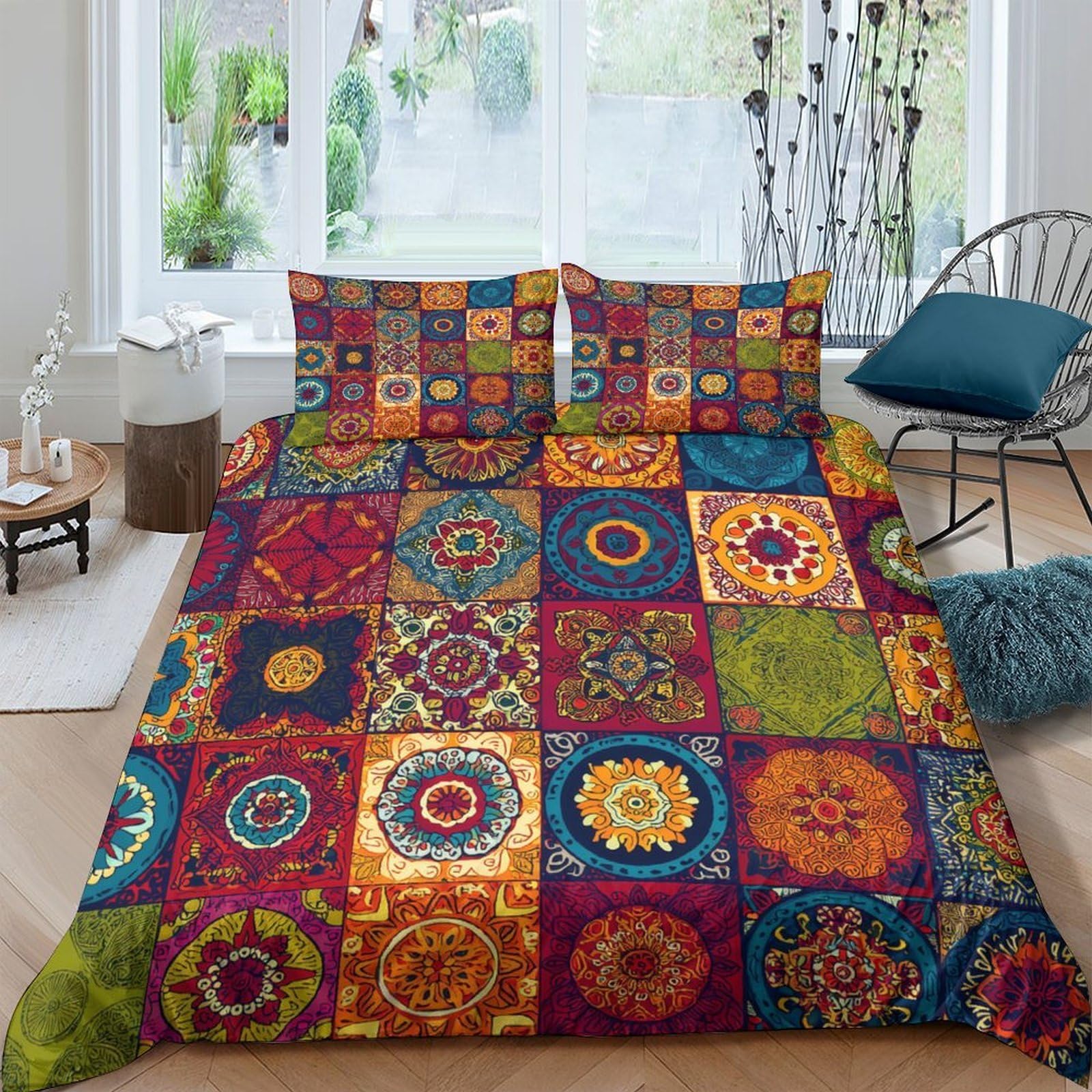 XFKLYNVCJ 3D Printed OrnatePattern Duvet Cover Breathable Fabric BohemianArtStyle Bed Cover Machine Washable Stain Resistant Quick Drying for All Season Bedding Use Single（135x200cm）
