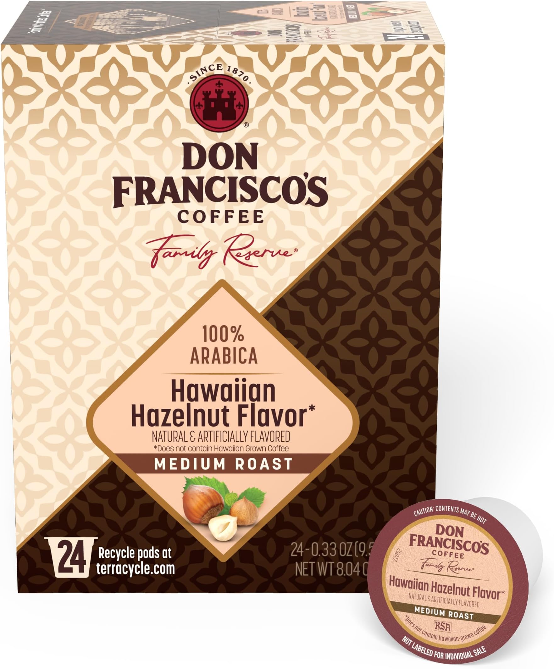 Hawaiian Hazelnut Flavored Coffee Pods, 24 Count, Medium Roast, Compatible with Keurig Brewers