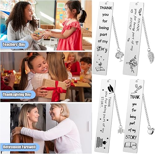Miniatura 4 de 4 marcapáginas de metal con texto en inglés "Thank You for Being Part of My Story", regalo de agradecimiento para cumpleaños, Navidad, boda,