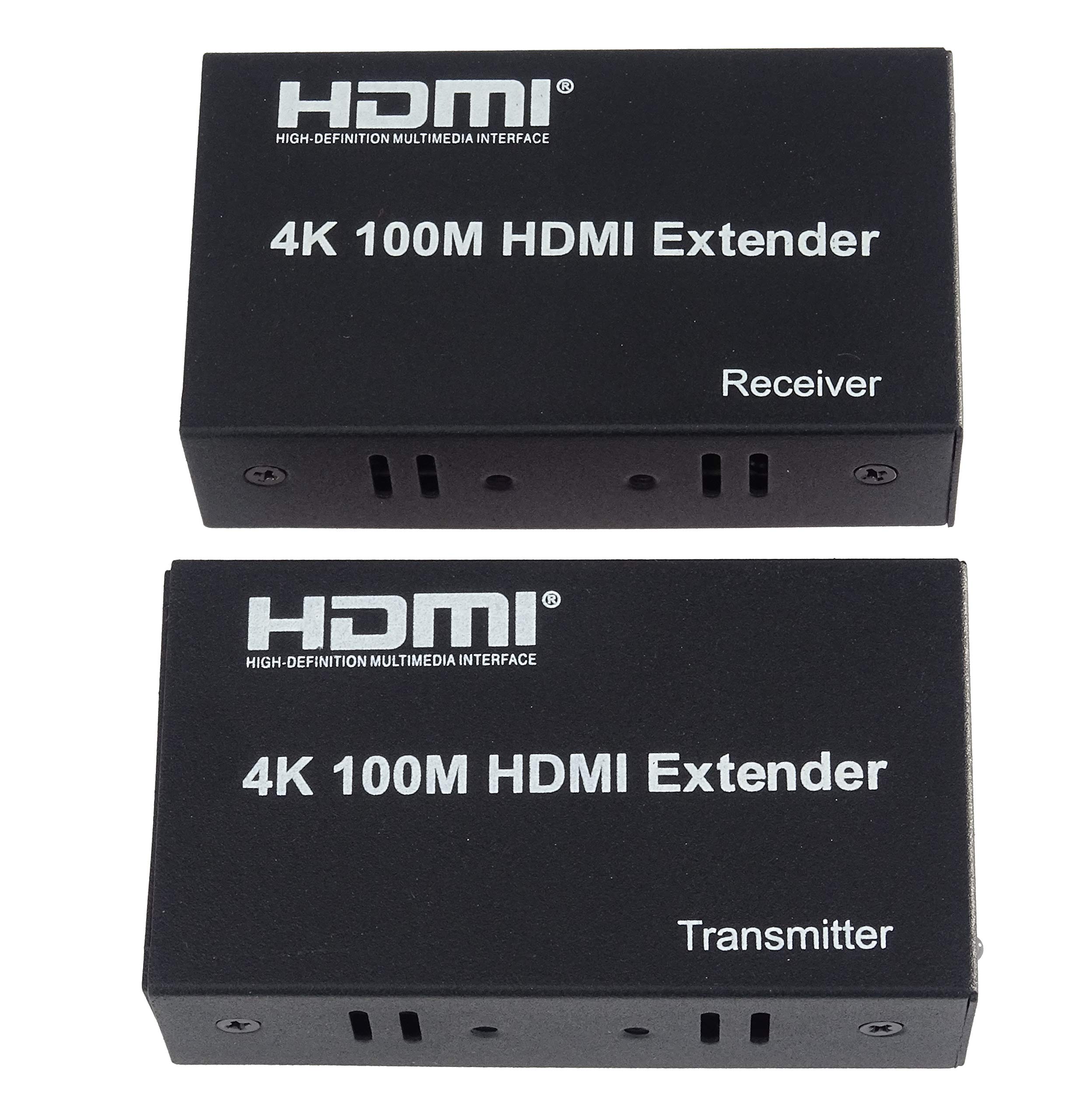 PremiumCord Przedłużacz HDMI 4K na 100 m za pomocą kabla CAT5e/Cat6, metalowa obudowa, status LED, kompatybilny z wideo 4K UHD, Full HD 1080p 60Hz, HDCP, czarny