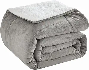 CHOSHOME Sherpa Fleece Blanket- Thick Warm Blanket for Winter, Soft Fuzzy Plush Blanket for Bed, Couch, Travel (Light Grey, Twin 60" x 80")