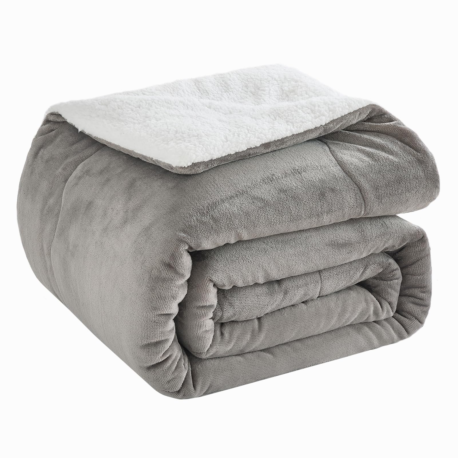 RUMBALUXY Sherpa Fleece Blanket- Thick Warm Blanket for Winter, Soft Fuzzy Plush Blanket for Bed, Couch, Travel, Light Grey, King, 228x274CM — image 1