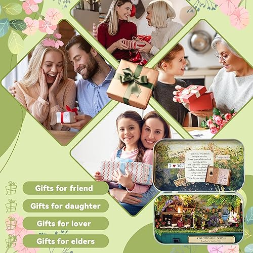 Miniatura 9 de Flever Kit de casa de muñecas en miniatura, habitación creativa con muebles y funda para regalo romántico de San Valentín (notas de campo)