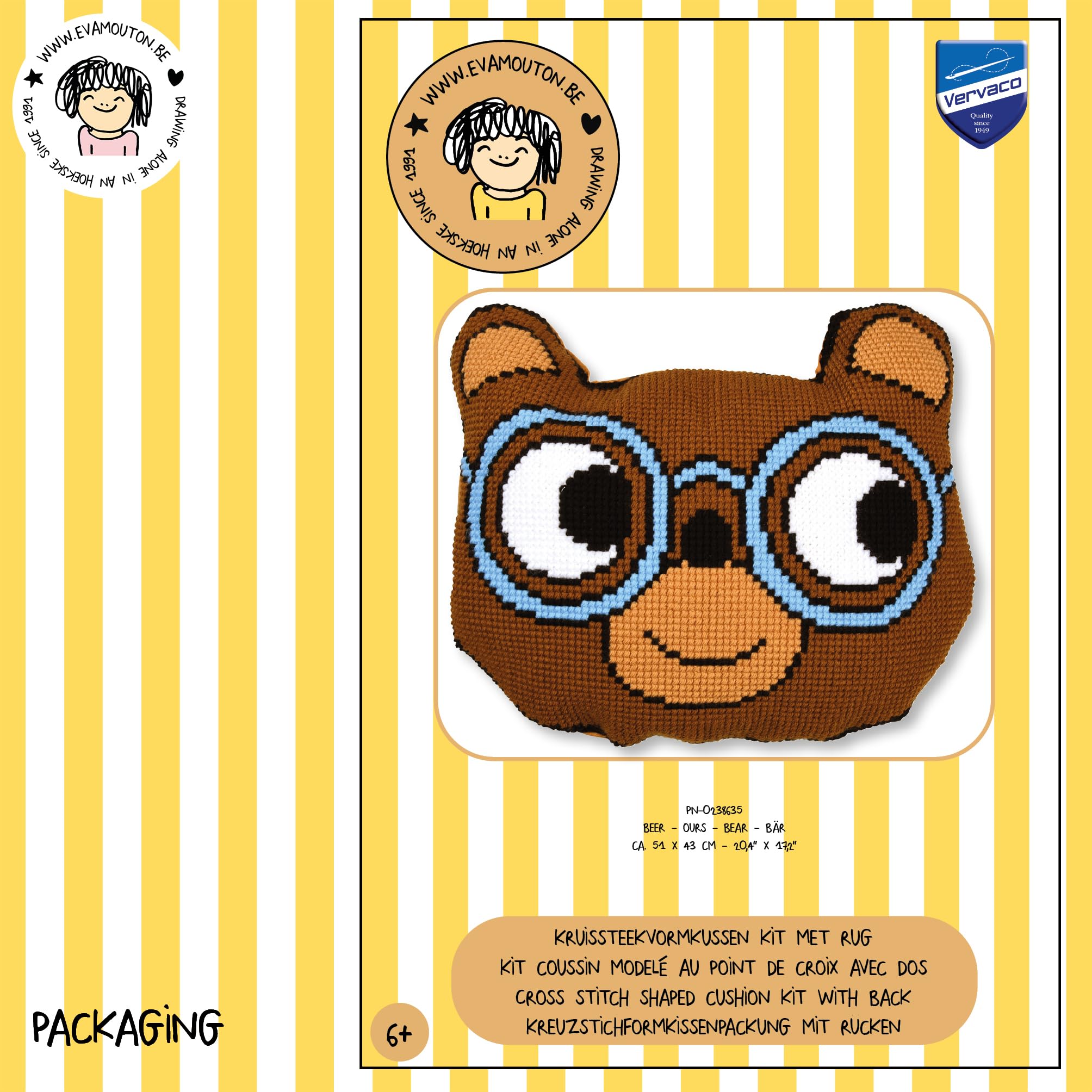Vervaco Kreuzstich Stickpackungen Kissen Stickerei Set mit Kissenrücken Anfänger Vorgedruckt Tragen DIY Set Kreativ Set Für Erwachsene51 x 43 cm Bastelset Handwerker Haus Dekoration
