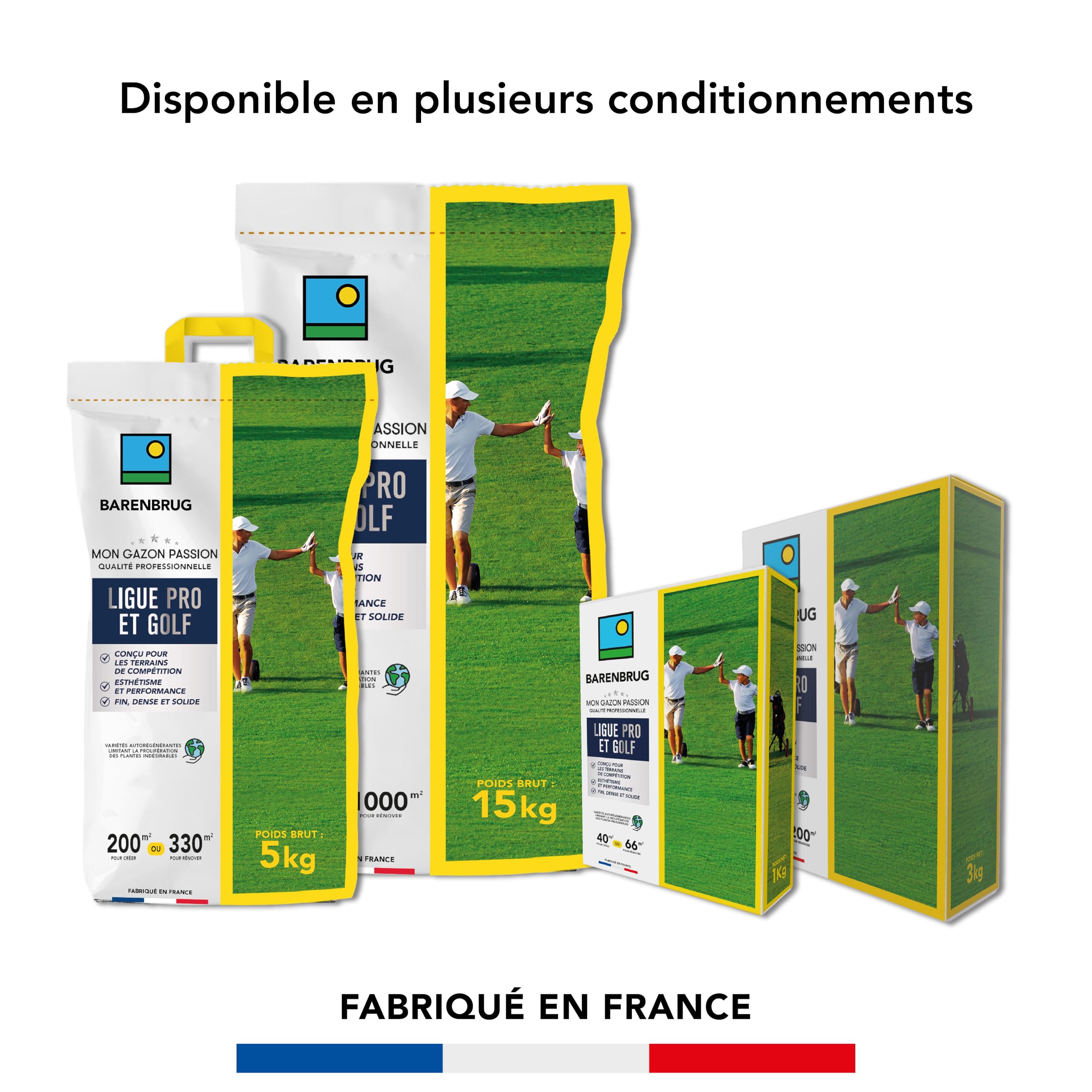 BARENBRUG - Gazon Ligue Pro et Golf - pour Terrains de Compétition - Esthétisme, Performance - Fin, Dense, Solide - Variétés Autorégénérantes Limitant Plantes Indésirables - Fabriqué en France - 3KG