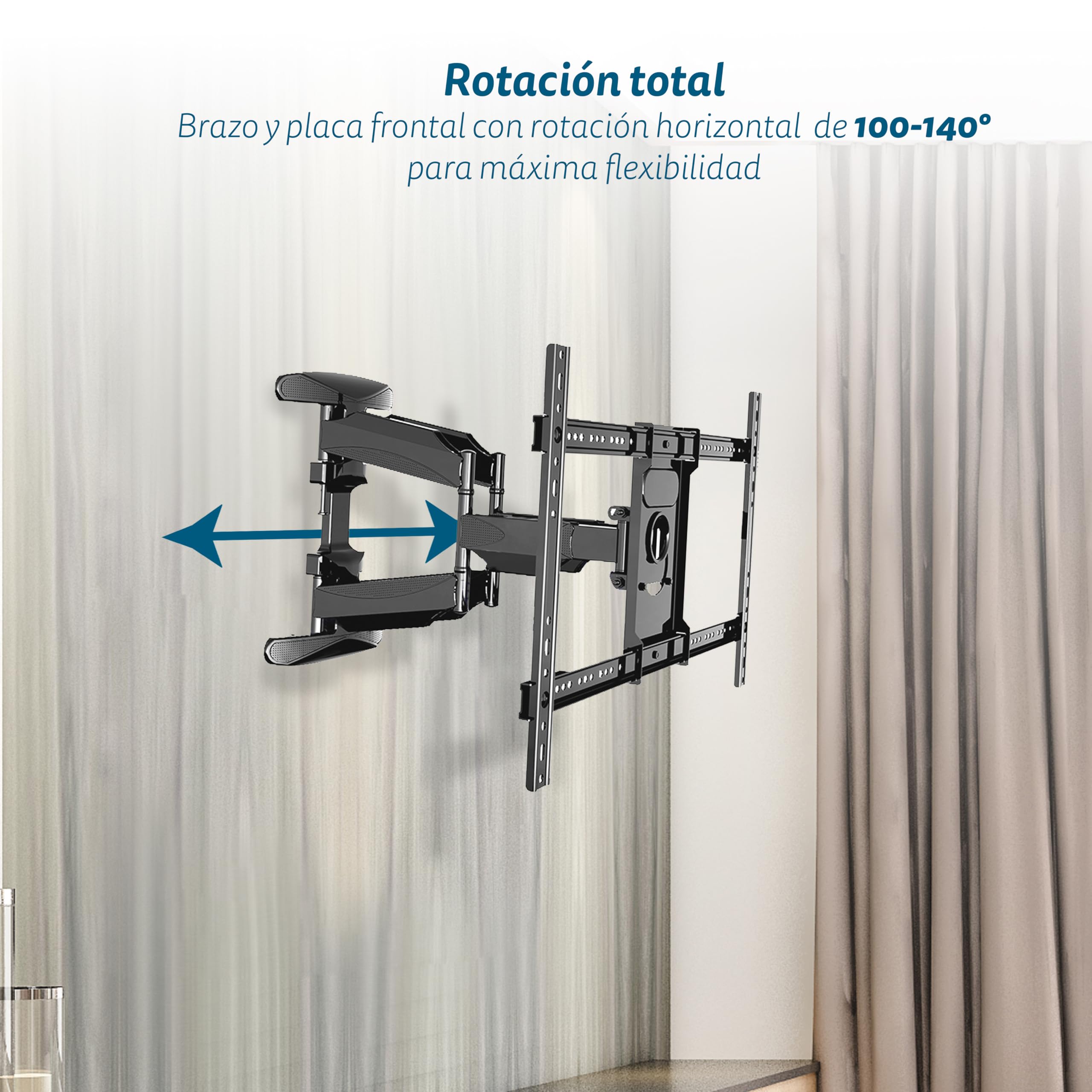 Soporte TV Pared Articulado GRUNKEL SP-60X40AT para Pantallas de 40” a 75”, Ajuste VESA 100x100 mm a 600x400 mm, Inclinación -2° a +10°, Giro Horizontal 100° a 140°, Soporta hasta 45 kg