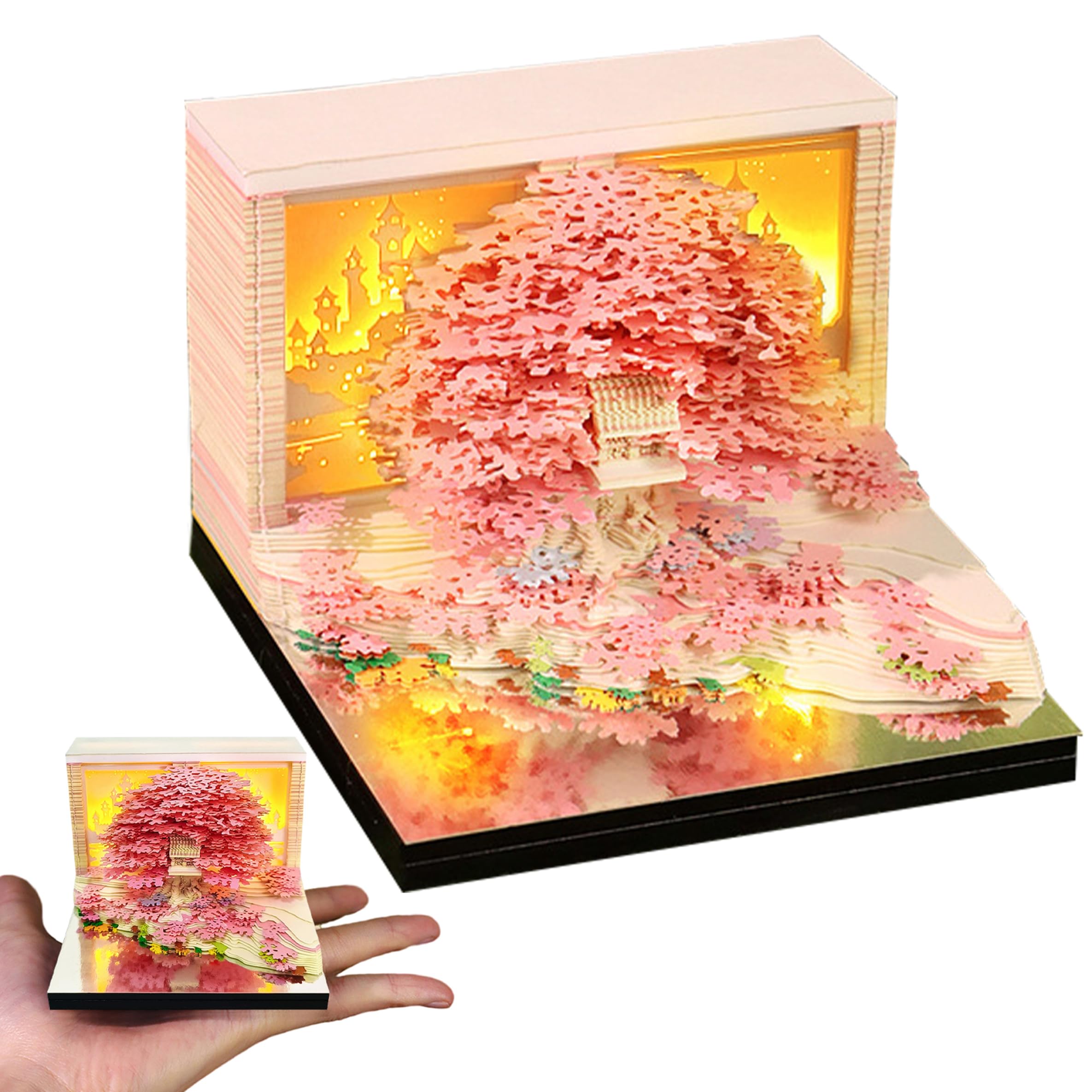 Calendario 3D 2027, Bloc de notas 3D desmontable con soporte para notas de calendario de escritorio con luz LED
