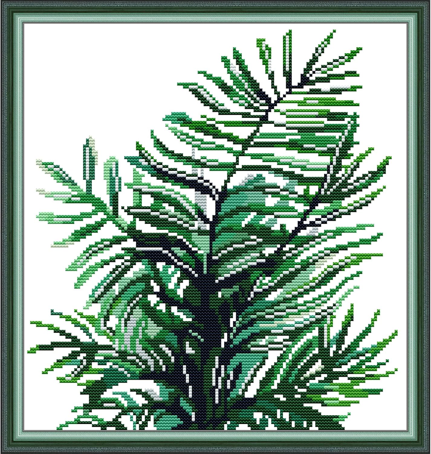 Svarog Stamped Cross Stitch Kits Beginners Full Range of Embroidery Patterns Starter Kits for Adult or Kids DIY Cross Stitches Needlepoint Kits 14CT-Green Plant（2） 12.2x12.6 inch