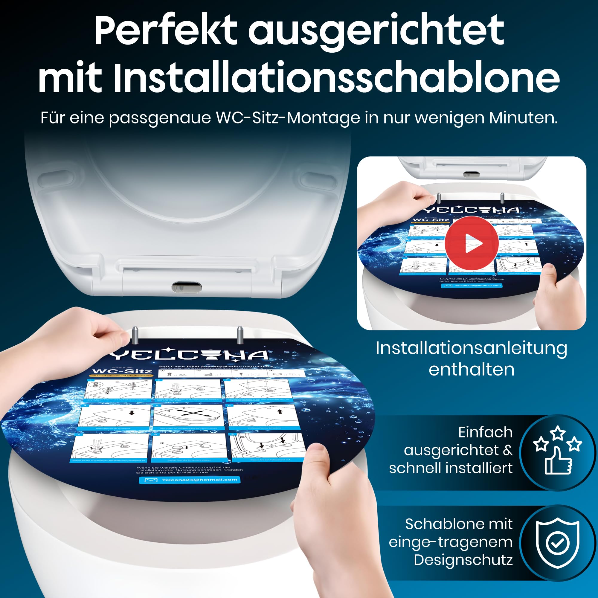 Premium WC Sitz mit Absenkautomatik Oval – Toilettendeckel Weiß aus antibakteriellem Duroplast – Klodeckel mit Quick-Release & UV-Schutz – Inkl. Montage-Schablone & Edelstahl-Befestigung