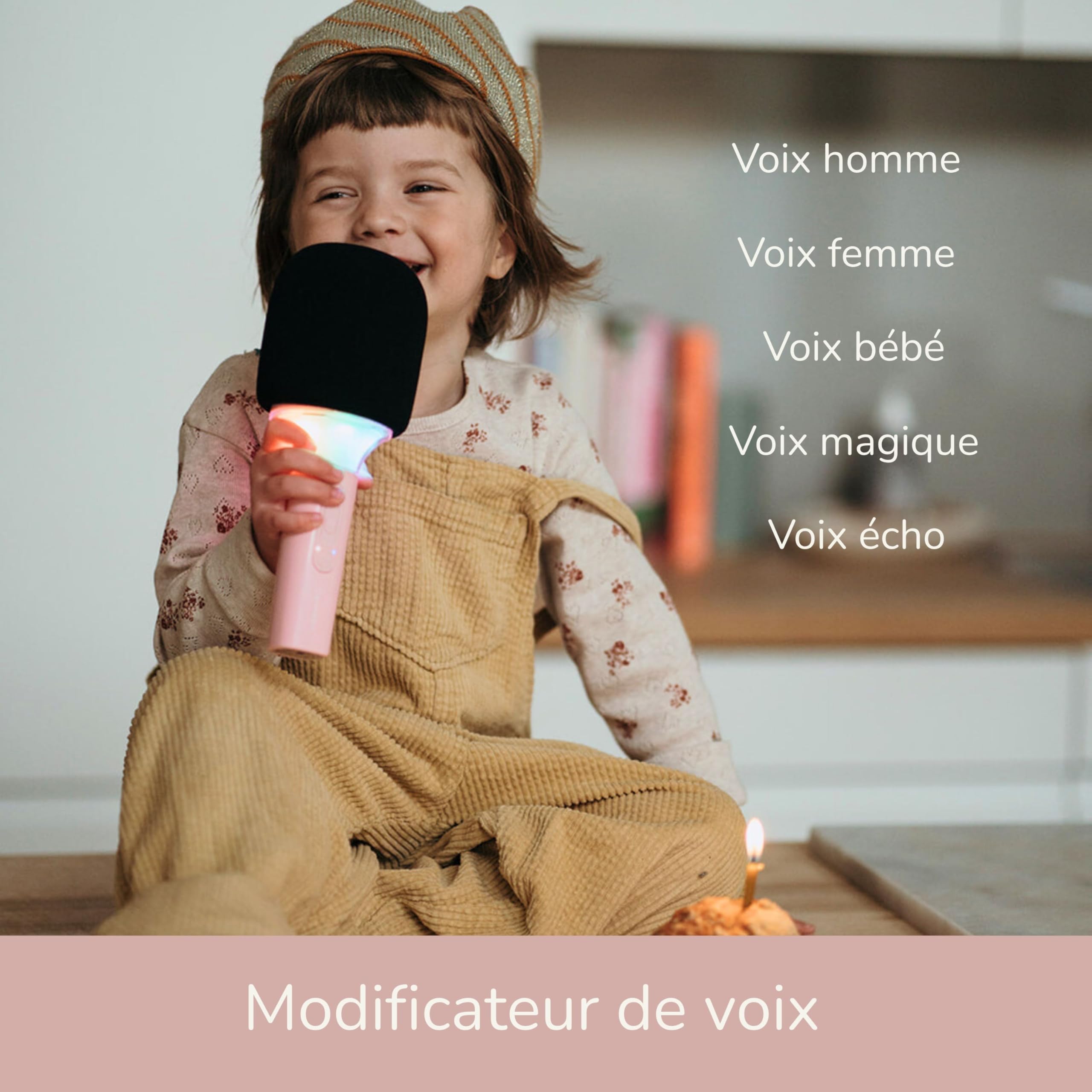 KIDYWOLF Kidymic Rose – Micro Karaoké Enfant Bluetooth avec Effets Sonores et Lumineux – Microphone Ludique pour Chanter, S’Amuser et Créer en Famille