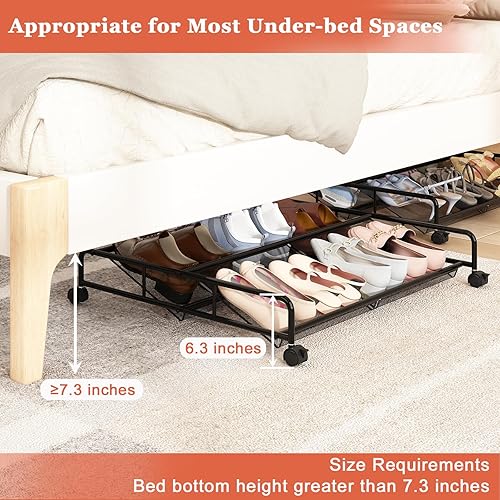 Miniatura 5 de Organizador de almacenamiento de zapatos debajo de la cama, contenedores de almacenamiento de malla metálica debajo de la cama con ruedas,