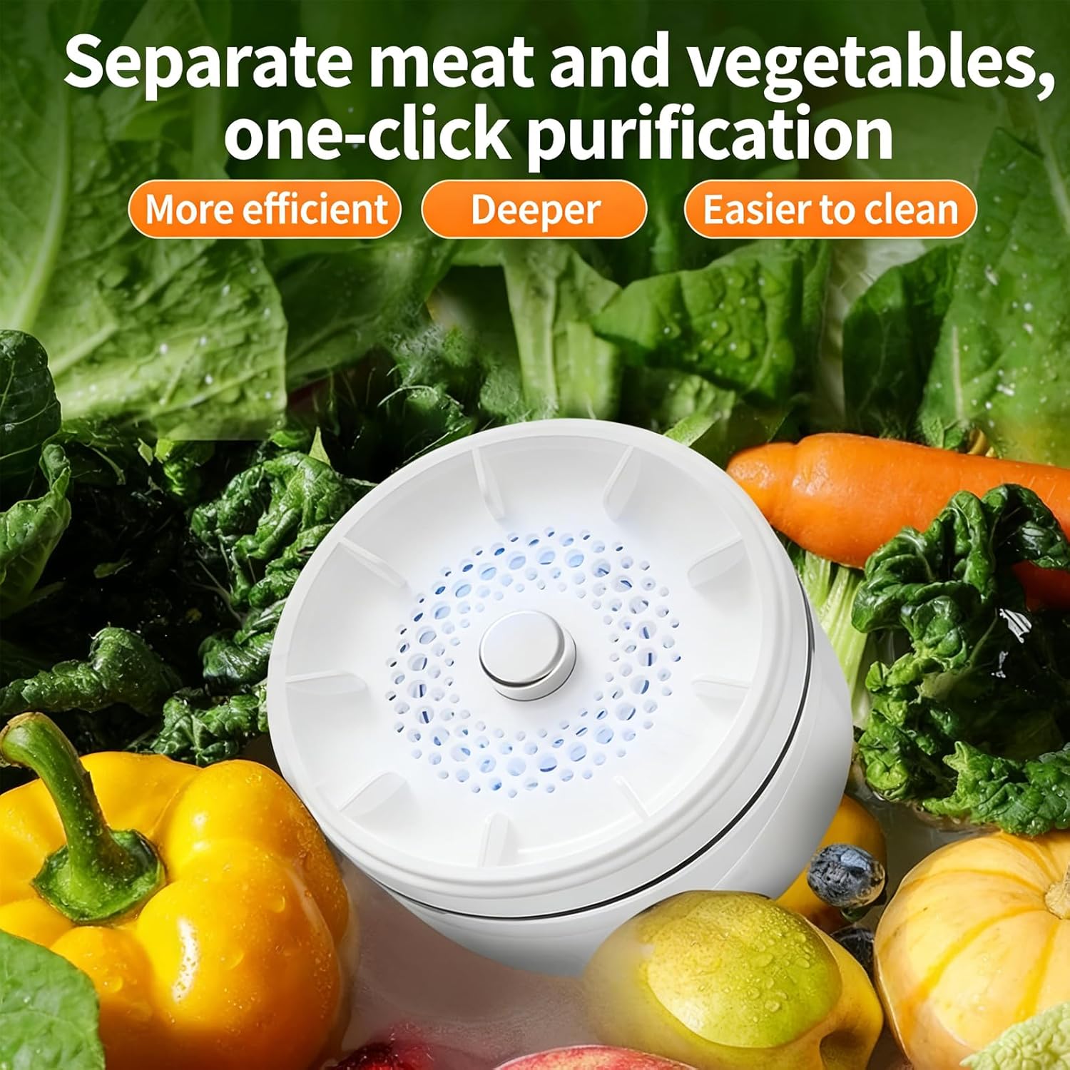 Automatic Fruit & Vegetable Purifier Washer, Easy One Button Washing Machine for Kitchen Sink, Portable Vegetable Cleaner Device, USB Wireless & Silent Deep Cleaning for Meat, Seafood, Rice (2PCS)