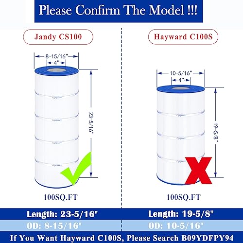 Miniatura 2 de Cryspool® 08053 Filtro compatible con Jandy CS100, R0462200, PJANCS100, C-8410, FC-0821, cartucho de filtro de piscina de 100 pies cuadrados, 1