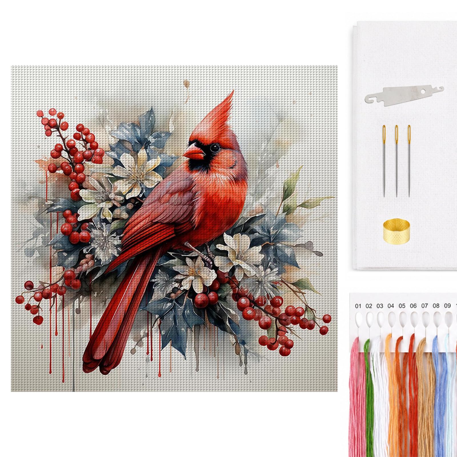 AMZGSHOP Cardinal Full 11CT 3 Strands DIY Counted Embroidery Needlepoint Starter Kits 15.75x15.75inch Cross Stitch Patterns Arts Craft Kits for Adults Home Decor