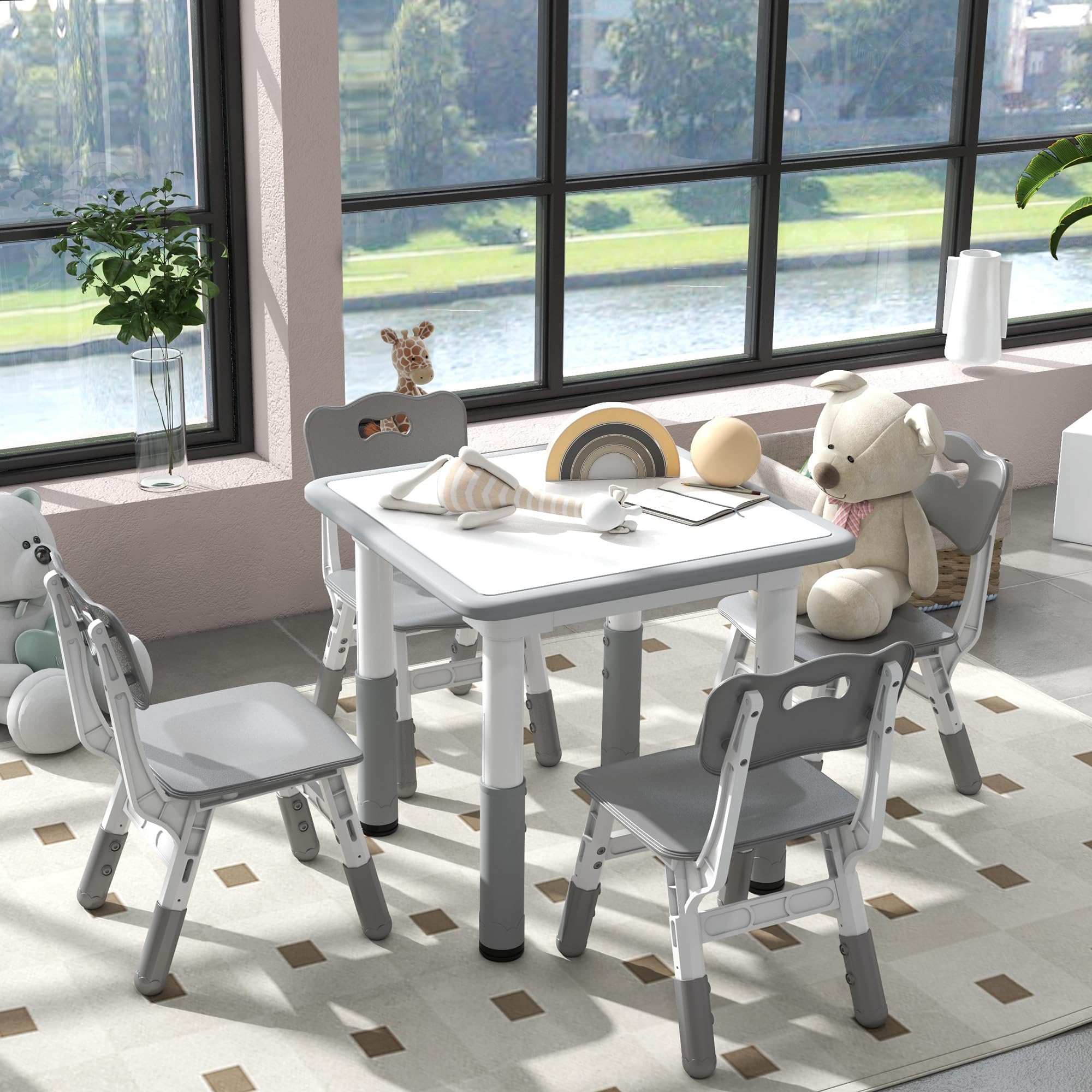 AIYAPLAY Ensemble Table et chaises pour Enfants Hauteur réglable Gris
