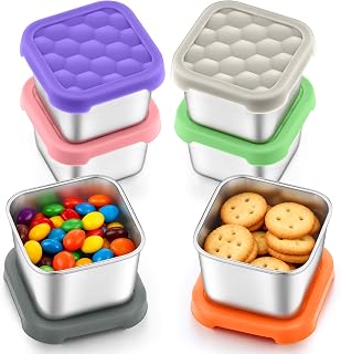 HaWare 6 Packs 6oz Stainless Steel Snack Containers for Kids, Leak Proof Small Metal Food Storage Containers with Silicone Lids, Easy Open Toddler Lunch Box for School Daycare Office, Portion Control