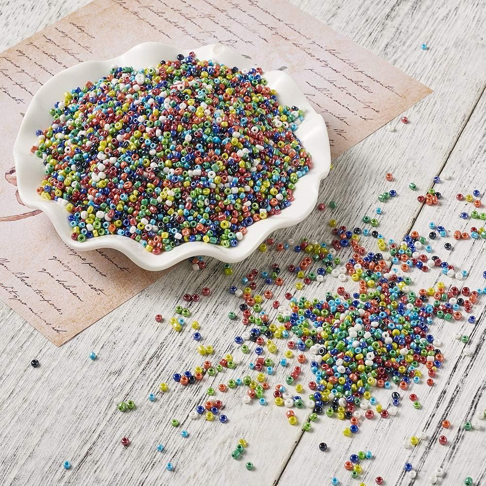 Pandahall 12/0 Round Glass Seed Beads 30000pcs Opaque Colors Lustered Round Glass Glass Loose Spacer Beads for DIY Jewelry Making, Hole:1mm
