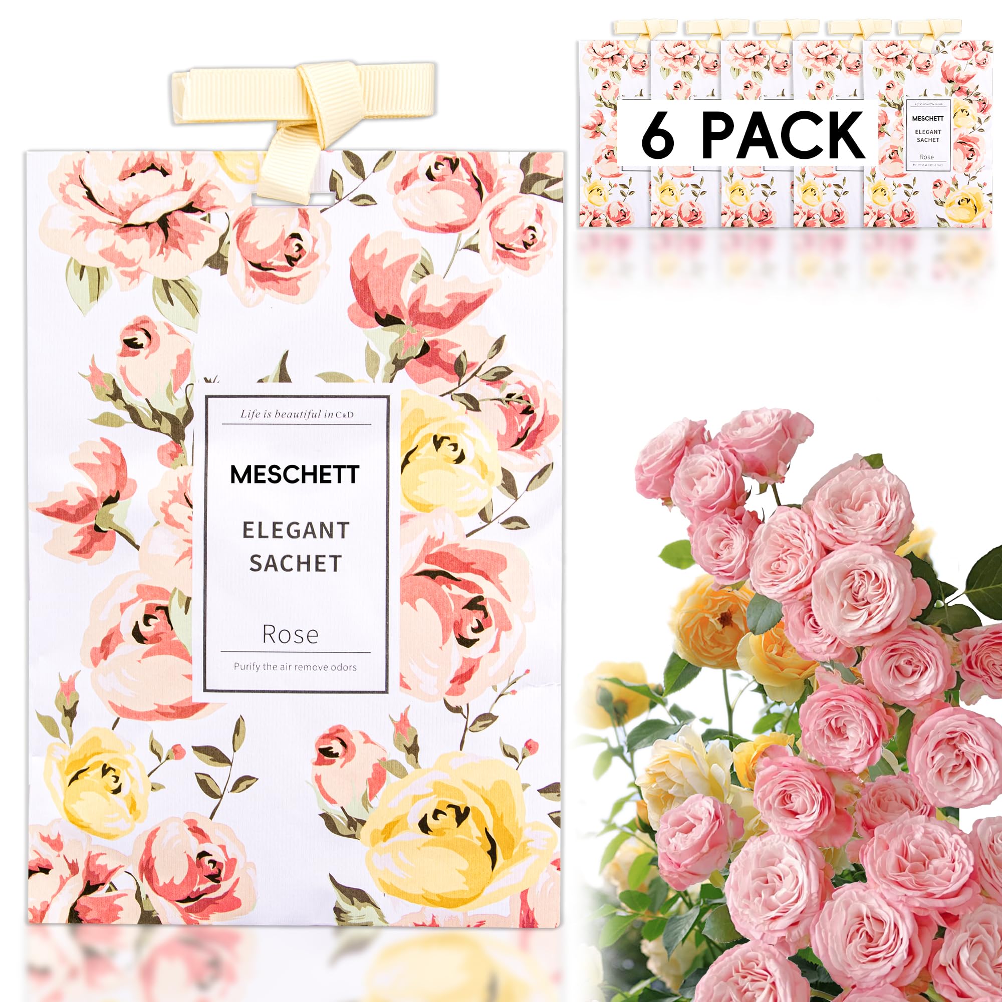 Scented Sachet for Drawers and Closets, Long-Lasting Air Freshener Sachets Bags, Hanging Potpourri Bags with Fragrances for House Room, Wardrobe and Car, Home Fragrance Products, Rose