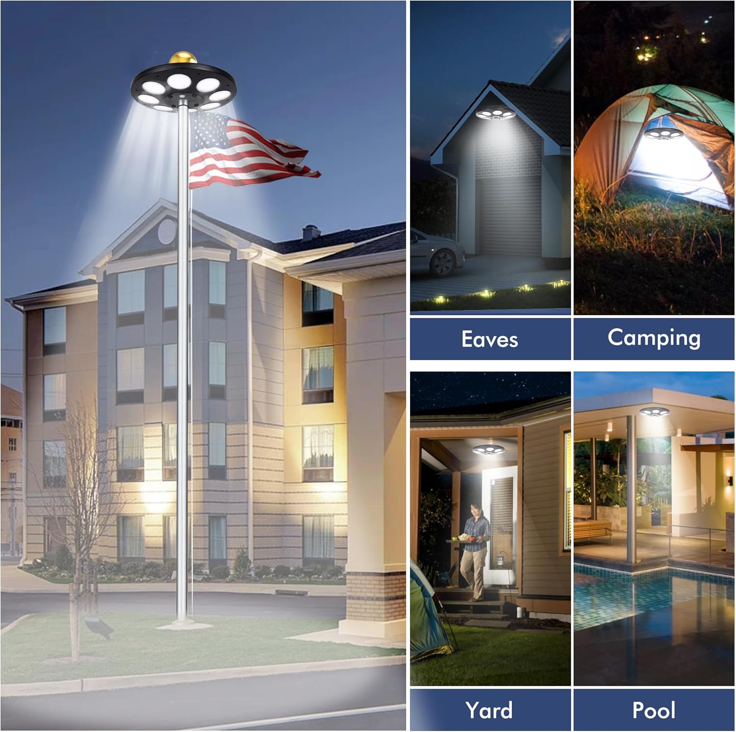 PPQ Solar Flagpole LED Light,136 LED 10000h Lifespan Black Flag Pole Light for 15-25 Ft Poles,Solar Powered Waterproof Lighting on Outdoor Pole Top,10 Hour Dusk to Dawn Auto On/Off