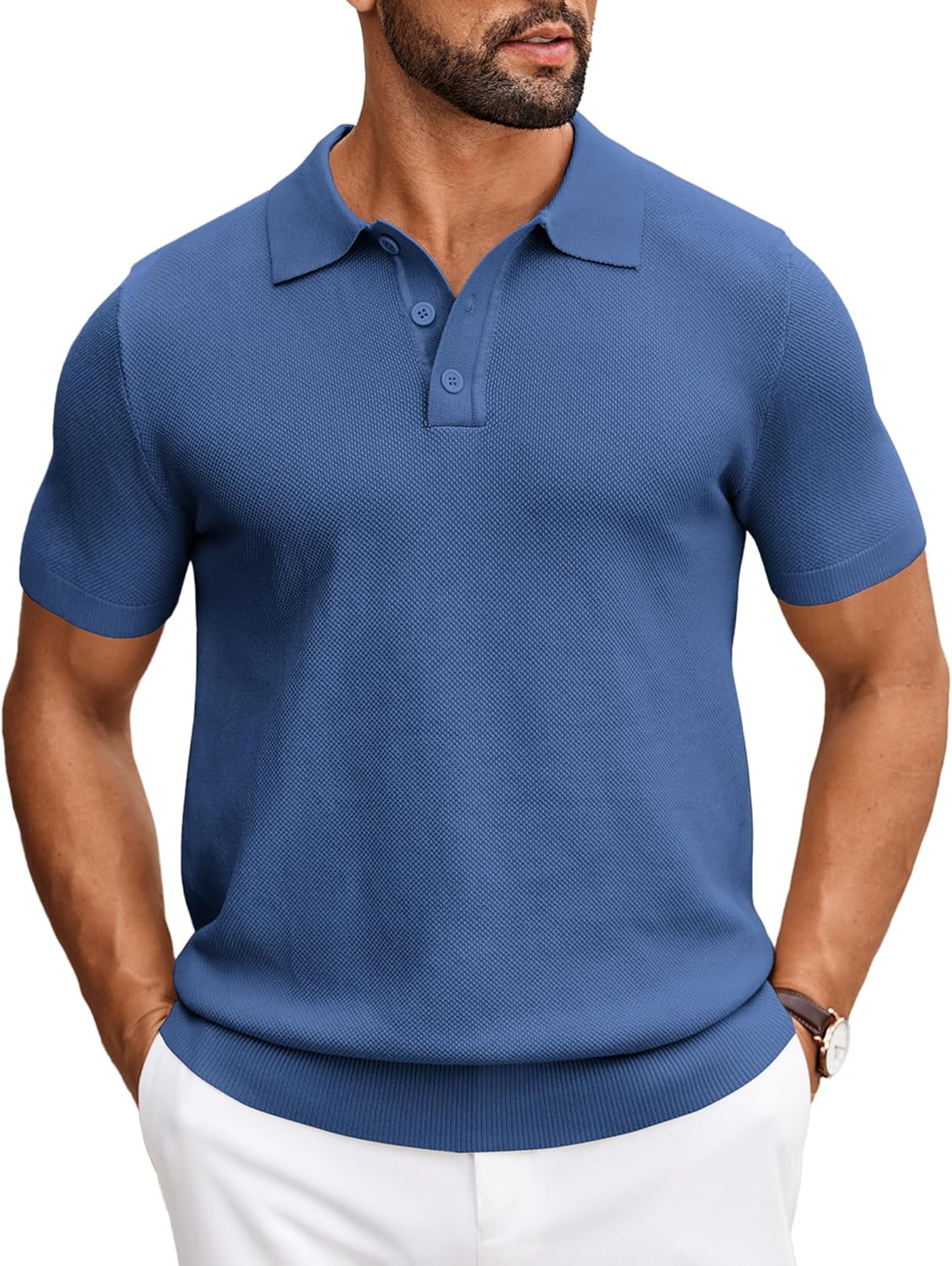 COOFANDY Mens Knit Polo Shirts Short Sleeve Classic Fit Shirts Casual Goft Collared Textured T Shirt