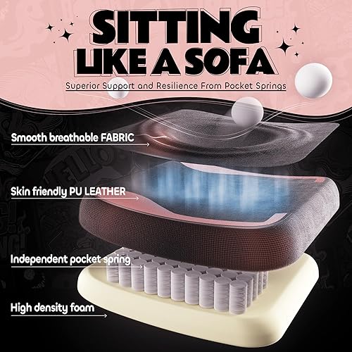 Miniatura 4 de Silla de juegos rosa linda con orejas de gato, pata lumbar y cojín, silla ergonómica para computadora con reposapiés, silla reclinable