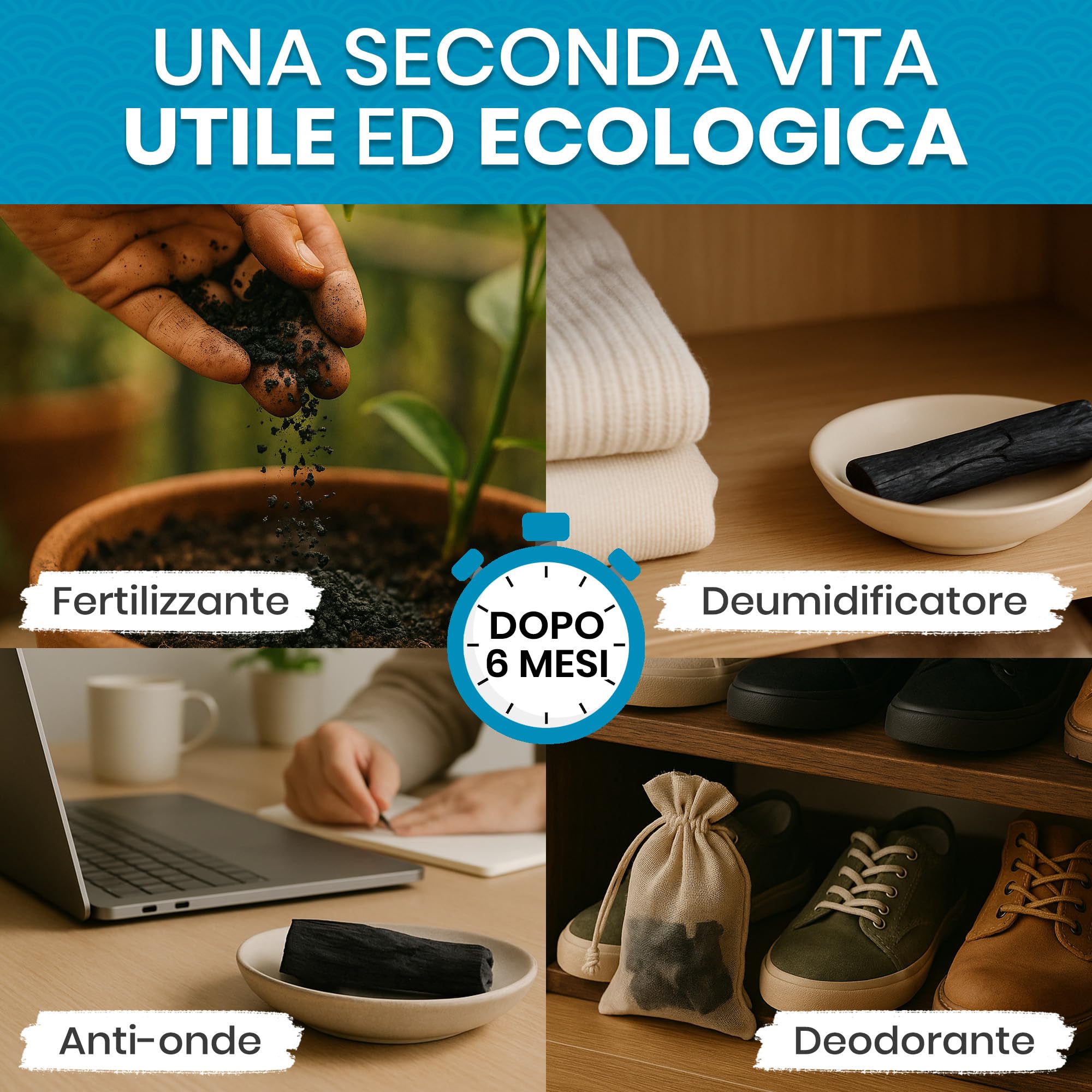 ORINKO® Binchotan Kishu - Filtro Acqua Carbone Attivo Giapponese x5 - Purificazione Naturale per Acqua - Carbone Vegetale Sostenibile per Caraffe e Rubinetti - Alternativa Ecologica per Acqua Pura