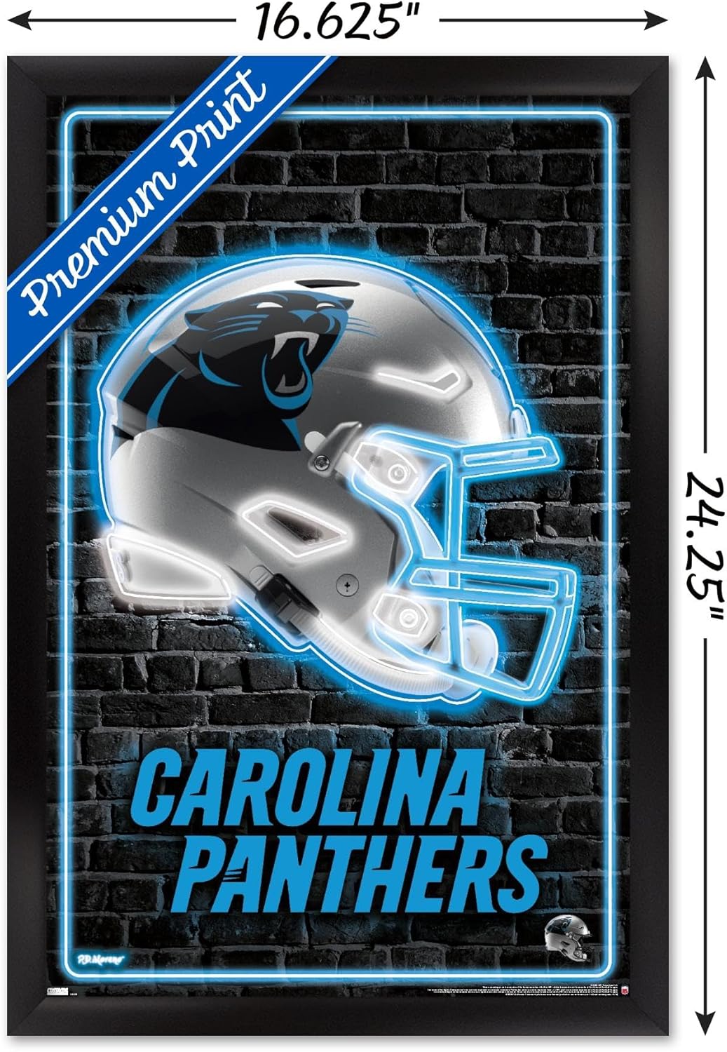 Trends International NFL Carolina Panthers - Neon Helmet 23 Wall Poster, 22.4L x 14.7W, Black Framed Version