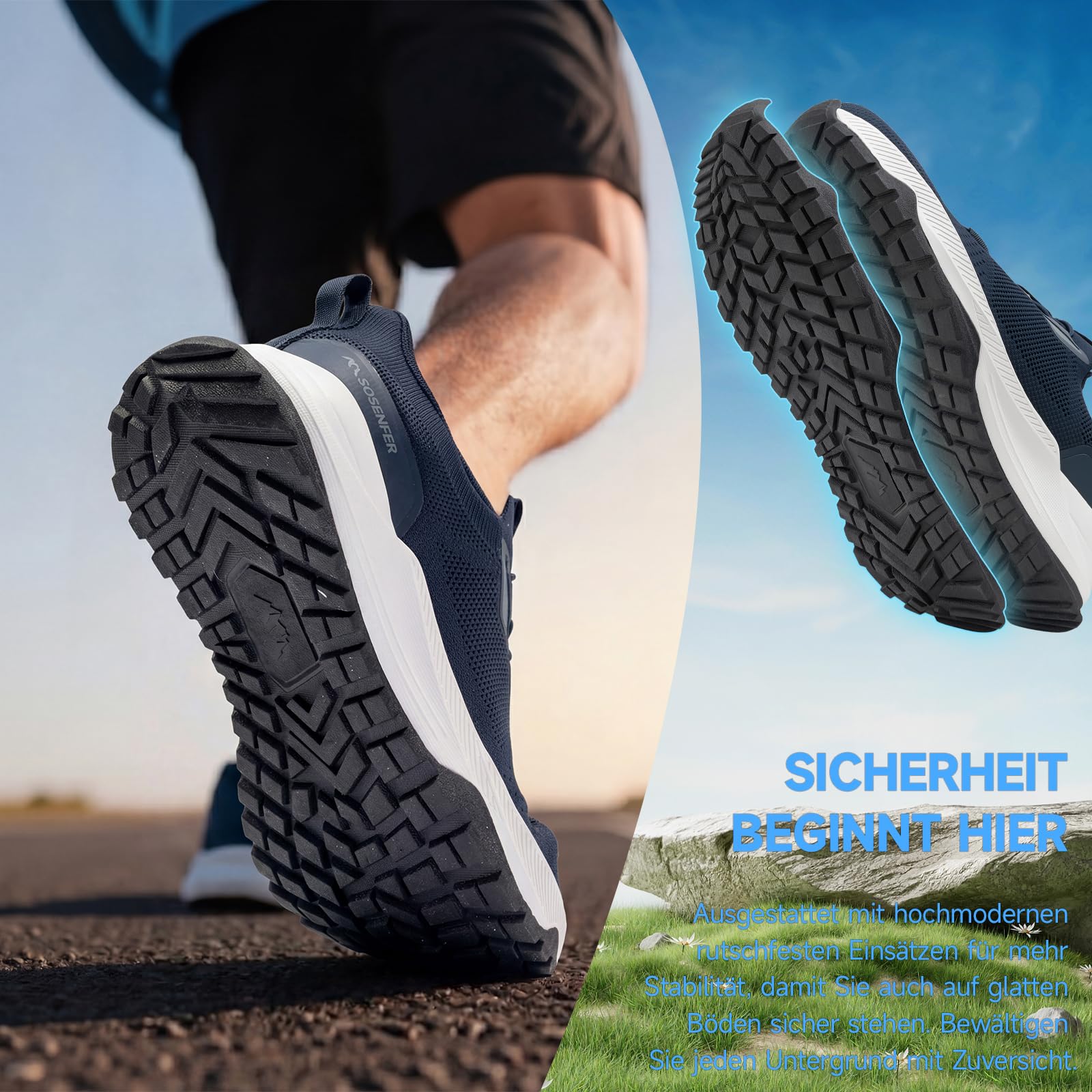 Sosenfer Slip on Baskets pour homme pour pieds larges, chaussures de randonnée respirantes et antidérapantes pour homme