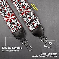 Vista 3 de Correa para bolso, jacquard bordada de 2 pulgadas de ancho de algodón suave y extremos de cuero, correas de repuesto para bolsa cruzada