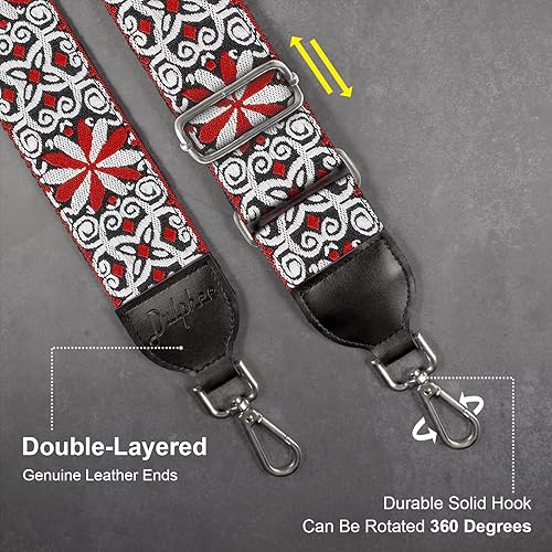 Miniatura 3 de Correa para bolso, jacquard bordada de 2 pulgadas de ancho de algodón suave y extremos de cuero, correas de repuesto para bolsa cruzada