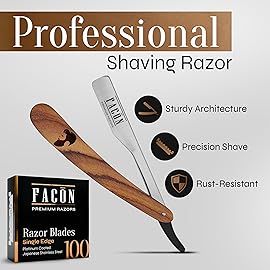 Facn Straight Razors for Men - Professional Barber Straight Edge Razor Kit with 100 Blades, Wooden Stainless Steel Barbero Shaver for a Smooth & Precise Shave, Premium Barber Razor for Men\'s Shaving