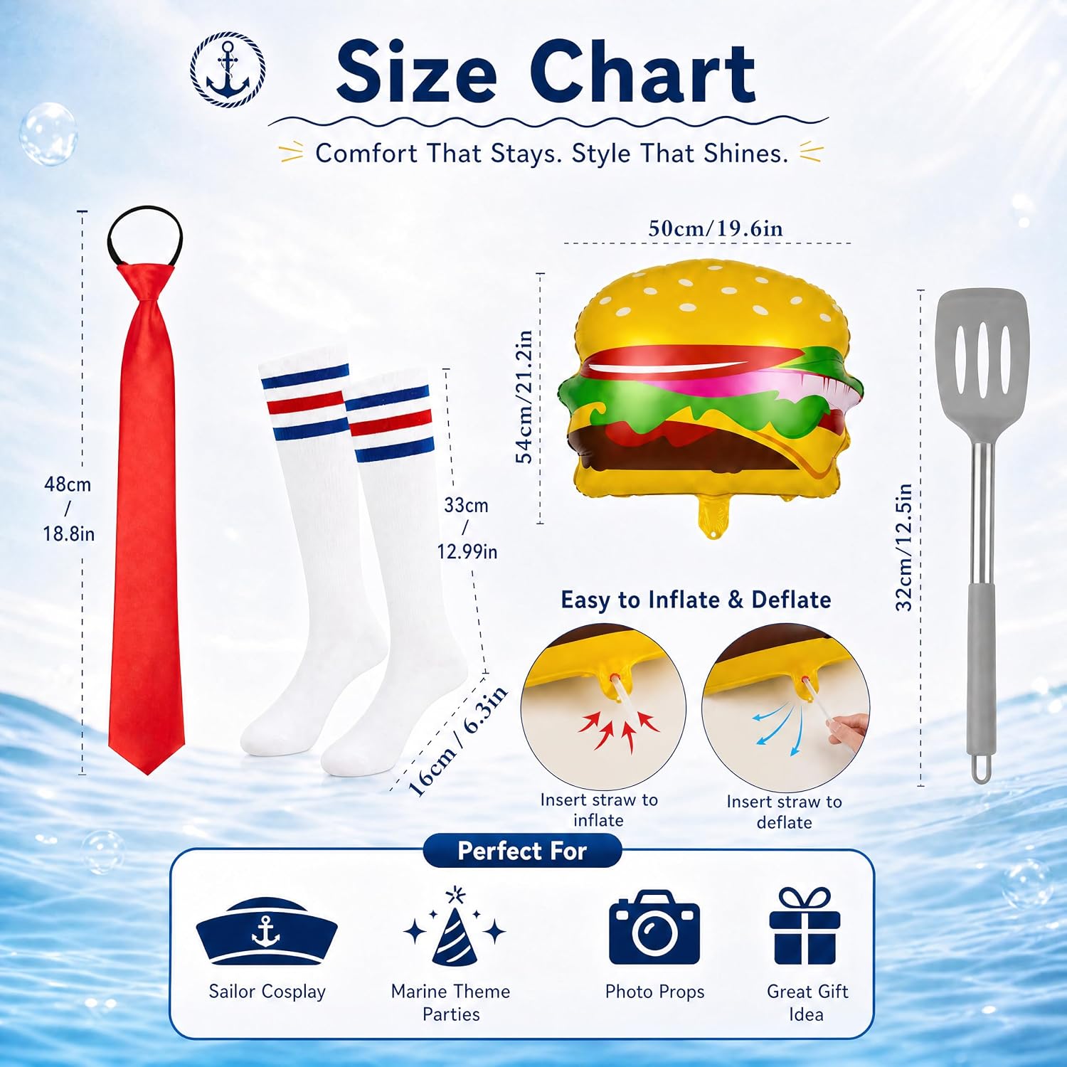 5Pcs Halloween Sailor Costume Set for Women and Men Cartoon Party Dress Up