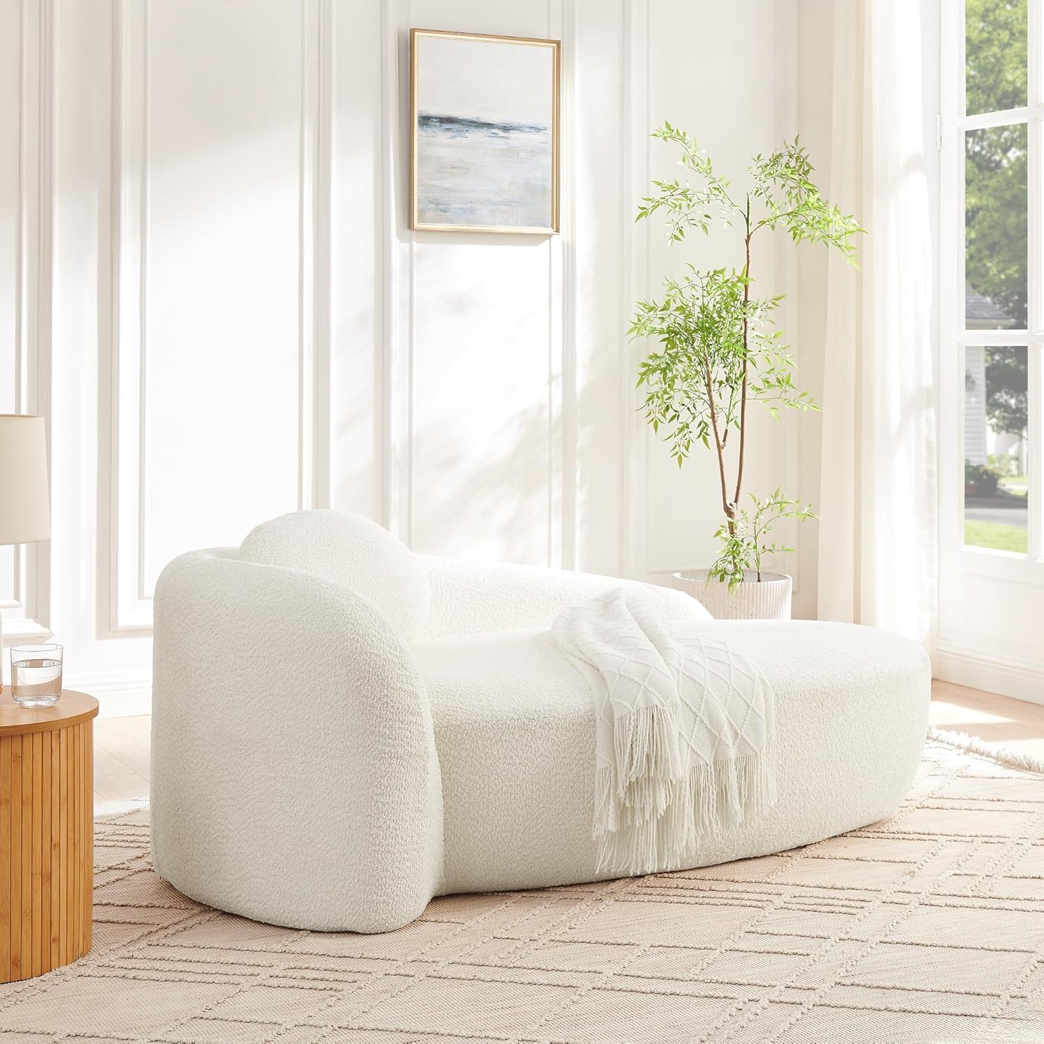 Full Foam Chaise Lounge Chair Indoor, Boucle Upholstered Boneless Chaise Lounge Sofa Bed, Right Facing Leisure Cloud Recliner Couches Sleeper Daybed for Living Room | High Density Foam, Non-slip, No Assembly Required, Deep Seat, Fluffy