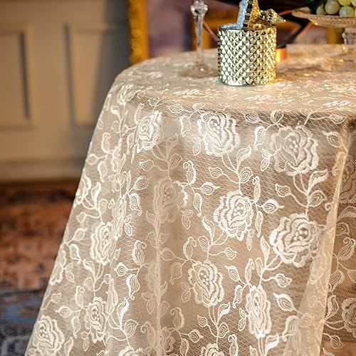 Miniatura 4 de SUTAVIA Mantel de encaje bordado para mesa pequeña, cuadrada, clásica, a prueba de polvo, para cocina, comedor, fiesta, boda, banquete, decoración