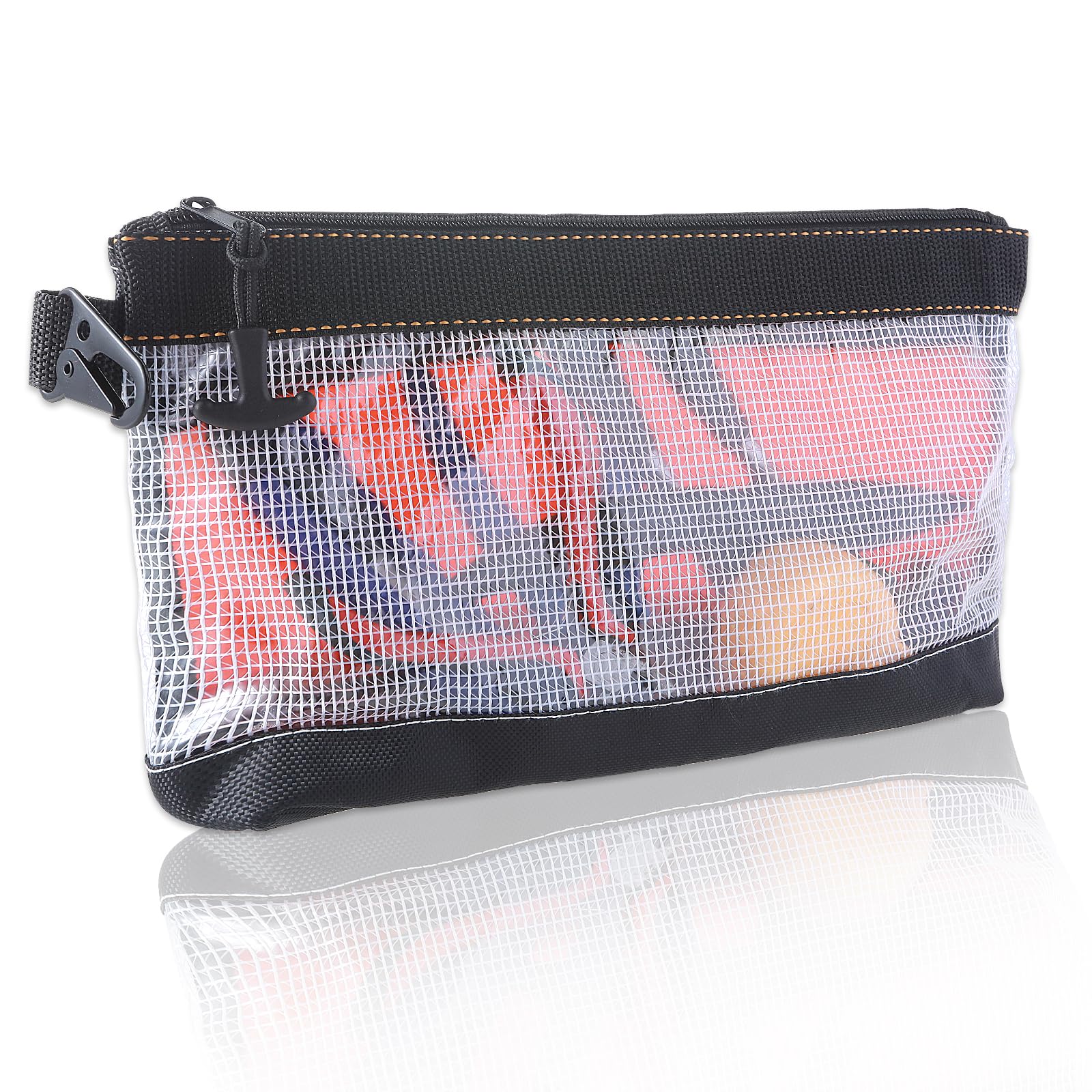 Small Tool Pouch with Hanging Buckle,Small Tool Bag,PVC Zipper Tools Bag with Mesh Window,Waterproof,Heavy Duty Mini Tools Pouches for Spanner,Screw Storage Organizer,Transparent