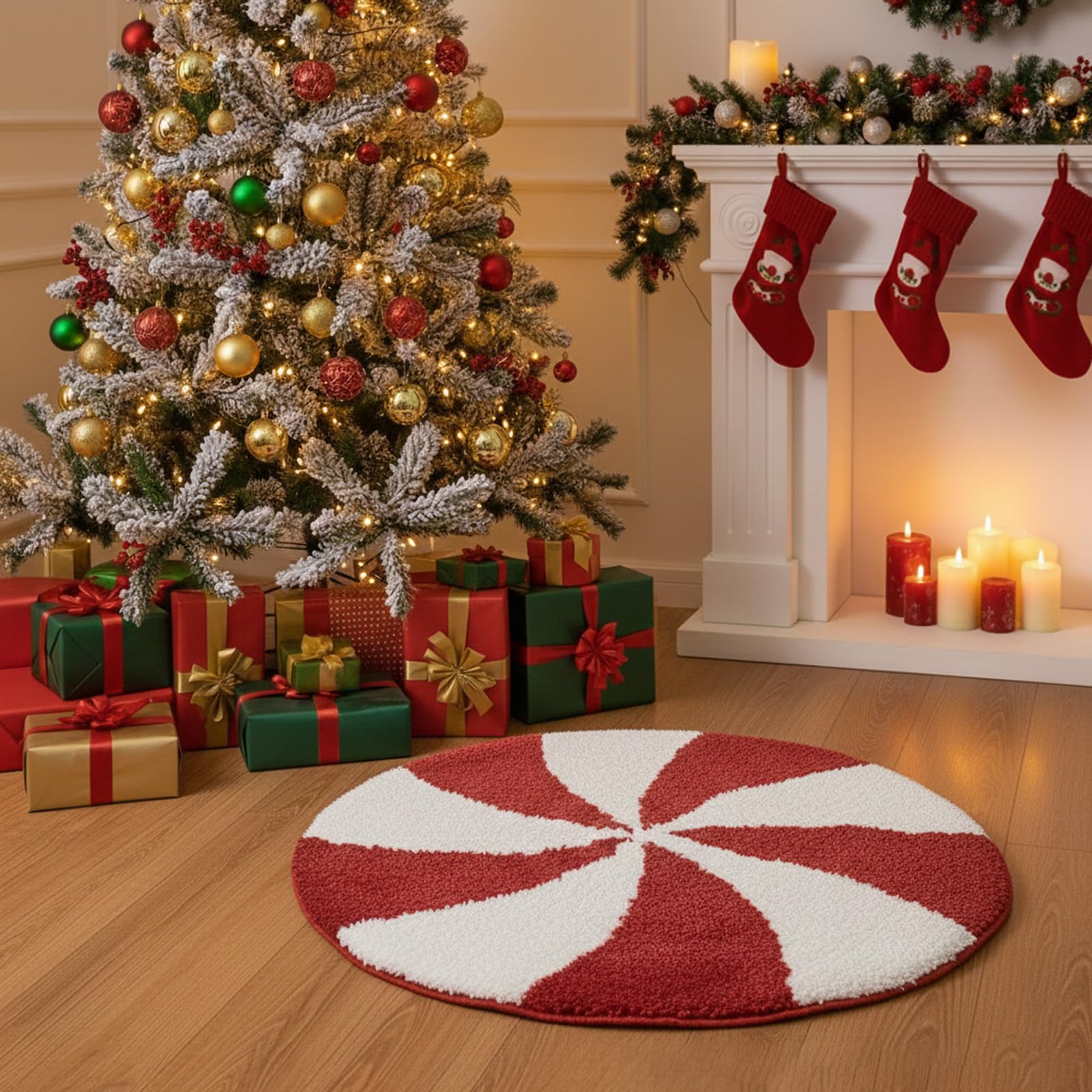 Christmas Bath Rugs for Bathroom Decor Red Christmas Candy Rug Candy Bath Mat Extra Soft Absorbent Winter Themed