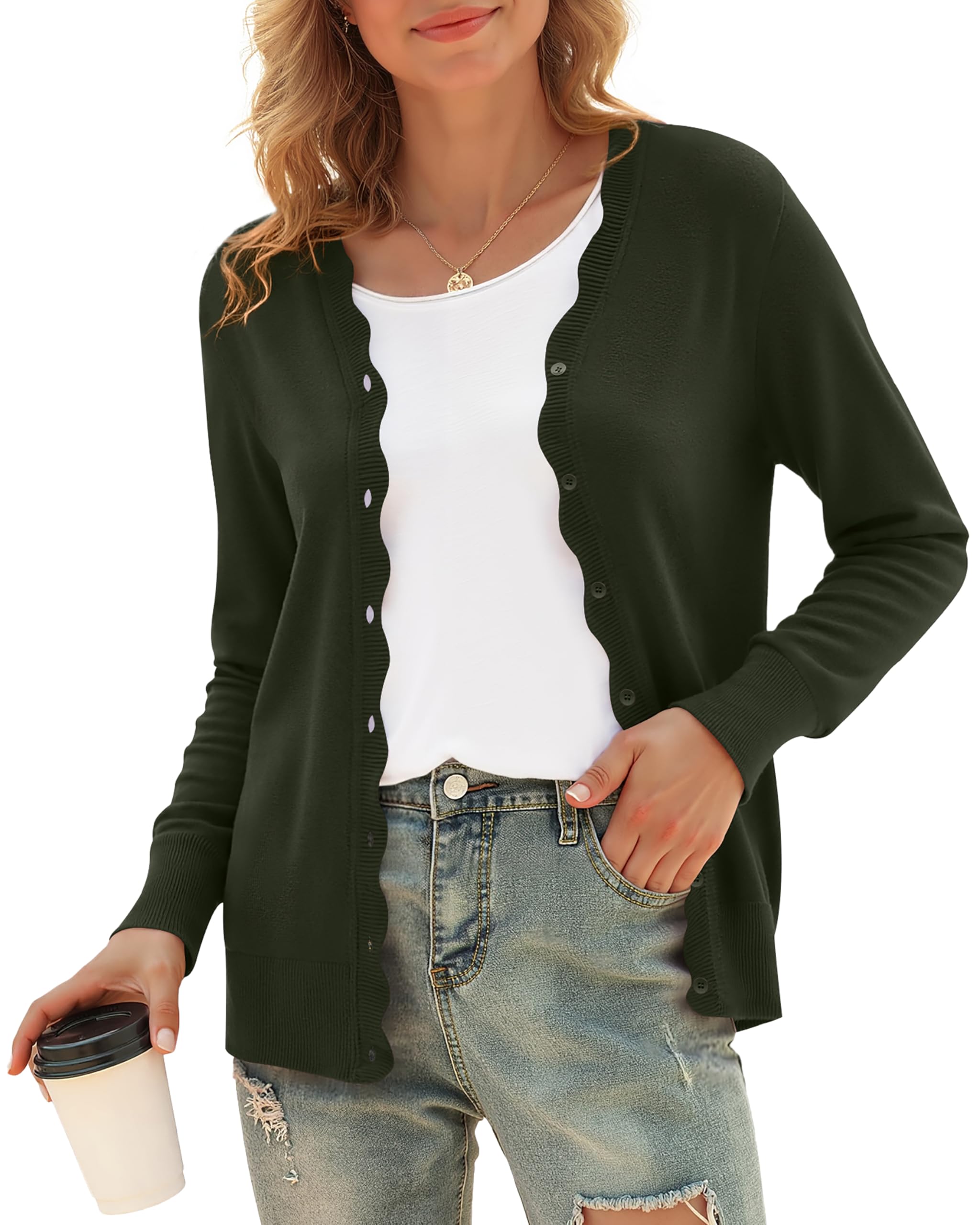 VIISHOW Long Sleeve Cardigan Sweaters for Women Trendy Lightweight Cardigans V Neck Button Up Knit Casual Shrugs