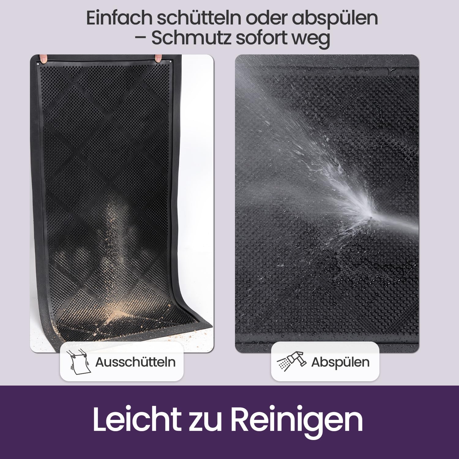 DEXI Fußmatte Außen 43 x 90 cm, rutschfest Schmutzfangmatte mit Noppen, Wasserdicht Fußabtreter Außenbereich, Waschbarer Türmatte Fussmatte für Haustür Innen and Aussen, Schwarz