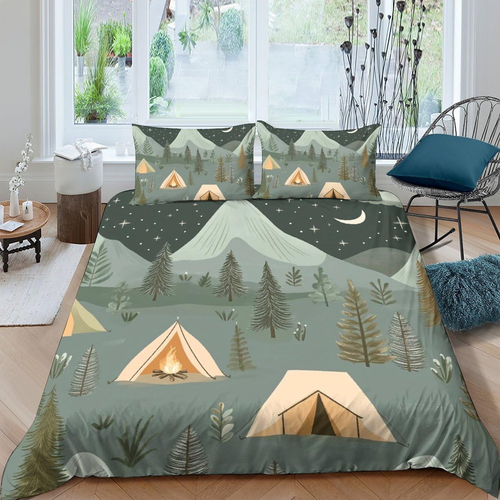 Ctjqhvkz Style-6 3D Printed Mountain Forest Fitted Sheet Microfiber Soft Tent Night Mattress Cover For Bedroom Guest Room Decor Single（135X200cm）