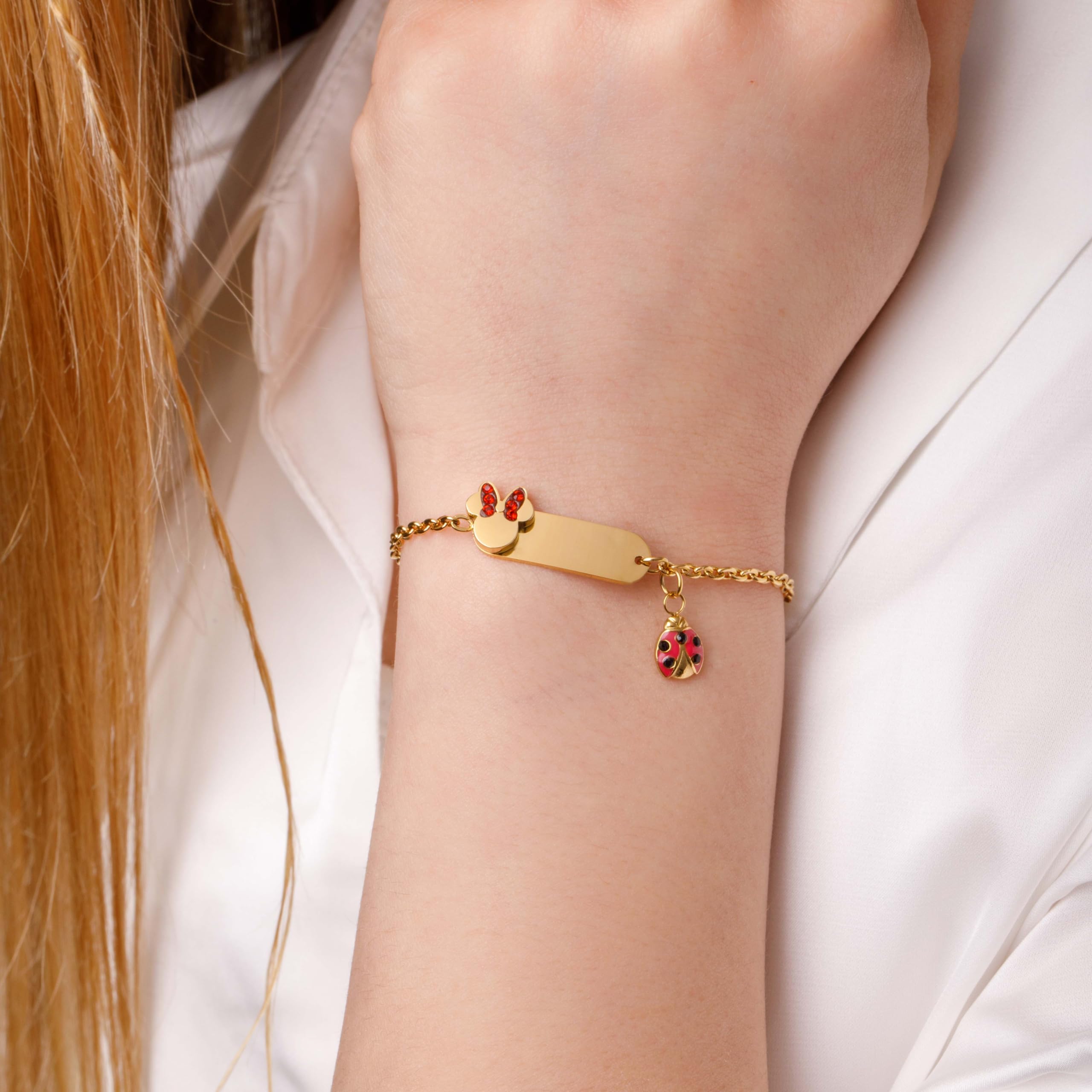 Disney Pulsera Lucky Minnie Colección Acero Inoxidable Color Oro para Niñas, 18cm
