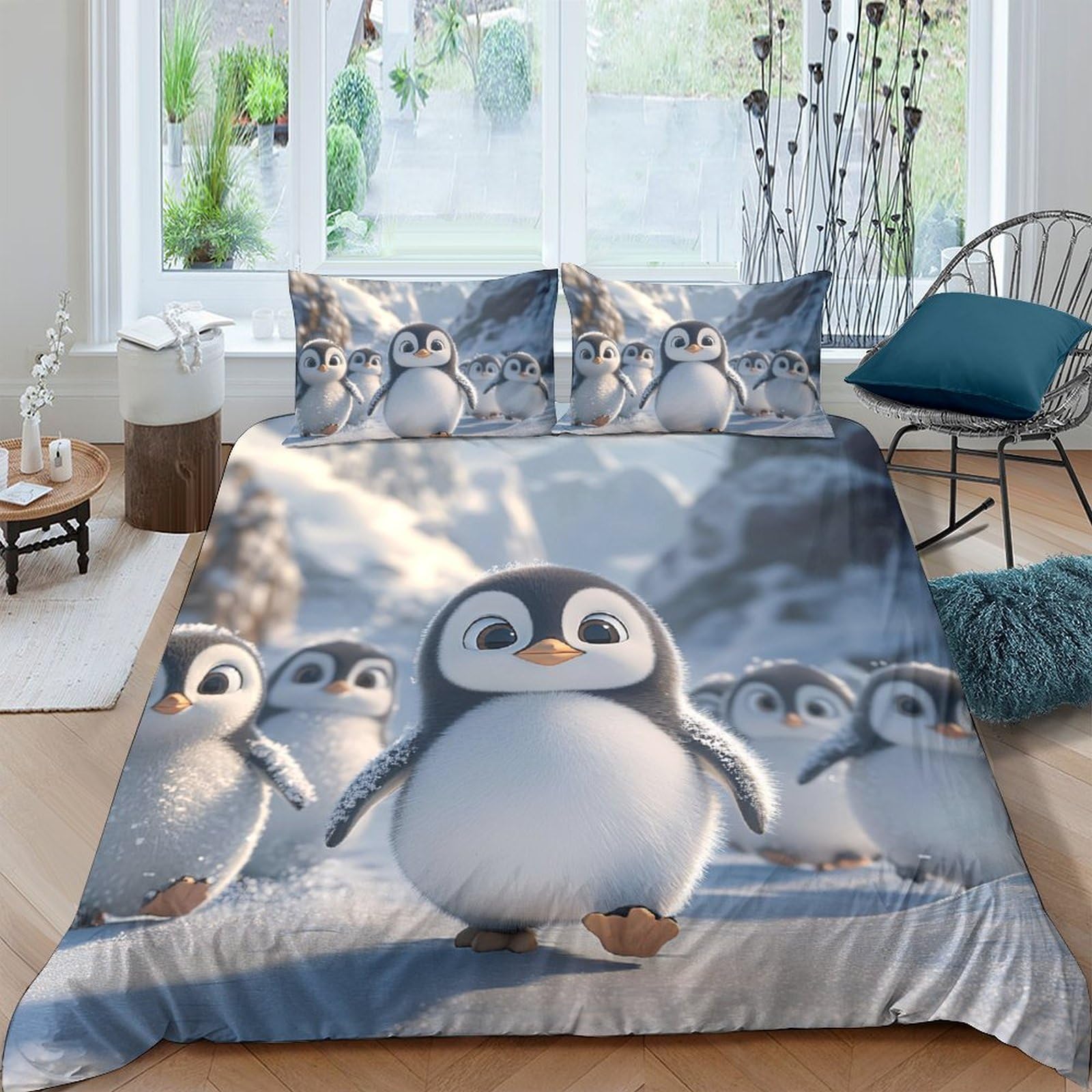 Ctjqhvkz Style-6 3D Printed Cartoon Penguin Fitted Sheet Microfiber Soft Anti-Slip Nordic Ice Mountain Mattress Cover For Bedroom Dorm Decor Single（135X200cm）