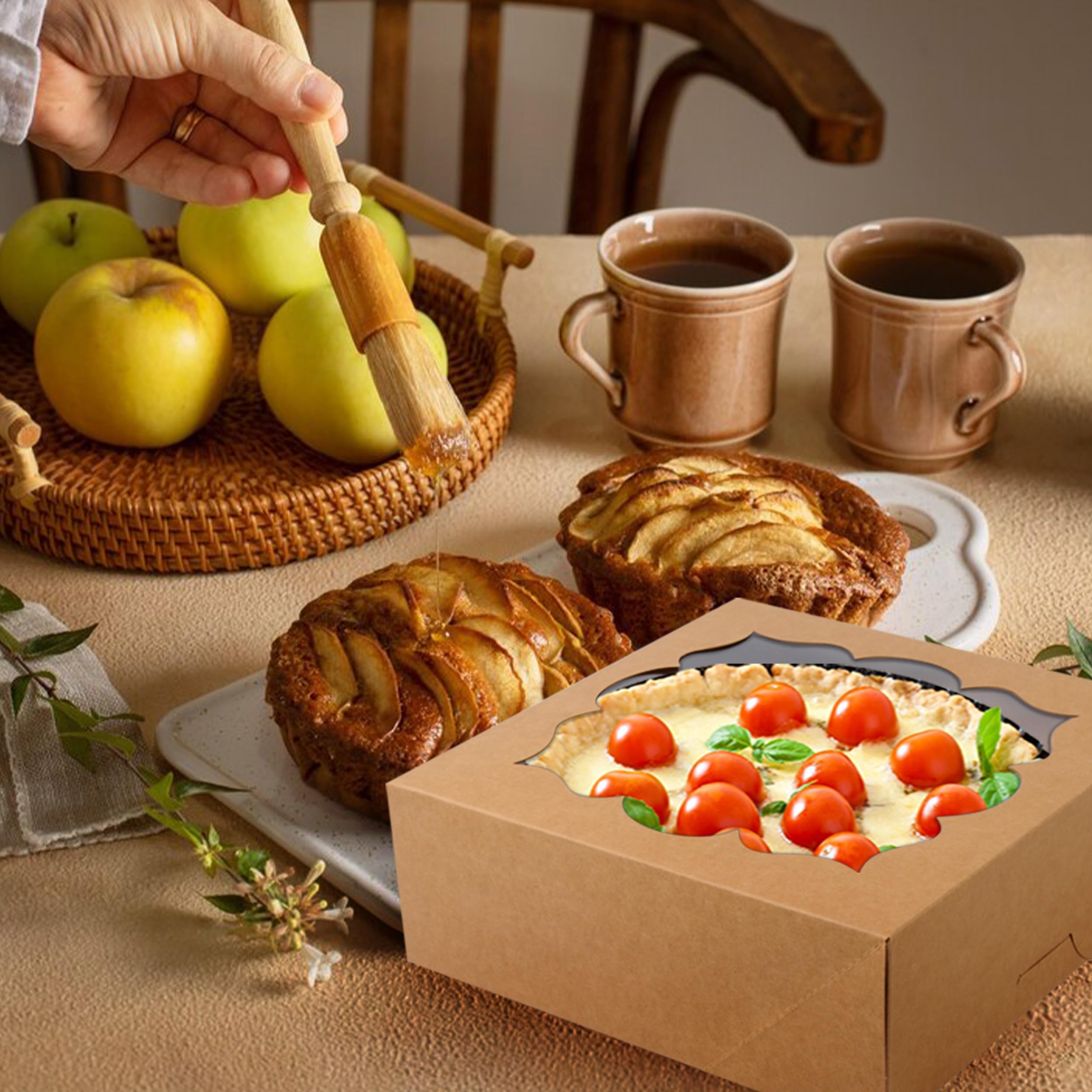 20 cajas para pasteles con ventanas y cajas de galletas para regalo de 9 x 9 x 3 pulgadas (marrón)