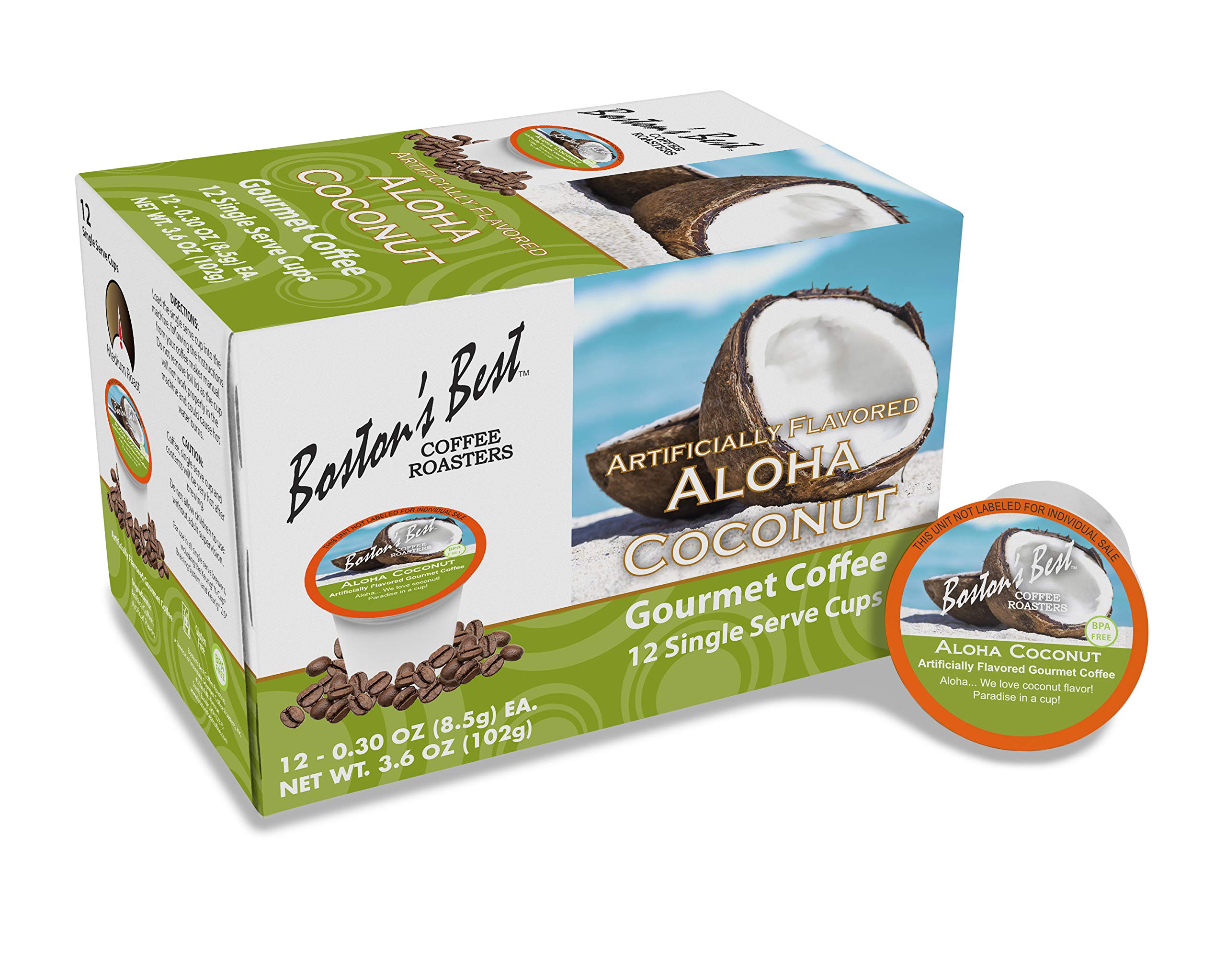 Amazon.com : Boston's Best Coffee Roasters - Aloha Coconut - Medium Roast  100% Arabica Coffee - 12 Single Serve Keurig-Compatible K-Cup Pods :  Grocery & Gourmet Food