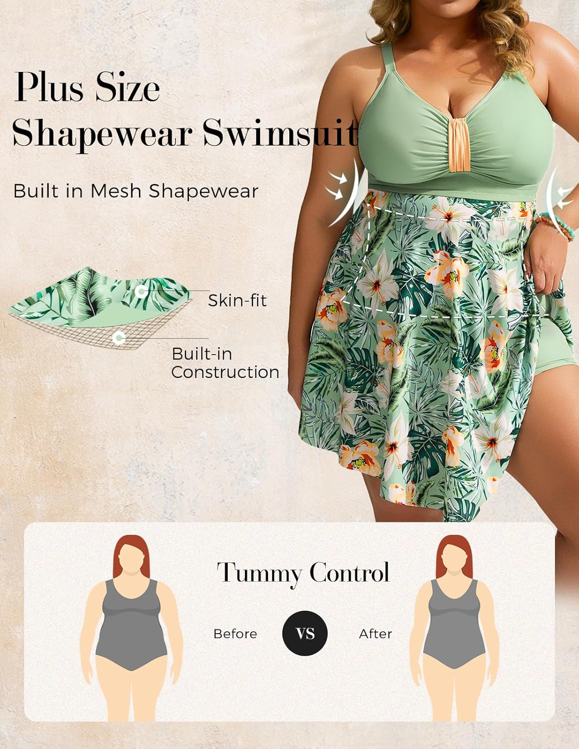 Hanna Nikole Womens Plus Size Swim Dress Swimsuit One Piece Tummy Control Bathing Suit Flowy Body Shaping Swimwear - Image 4