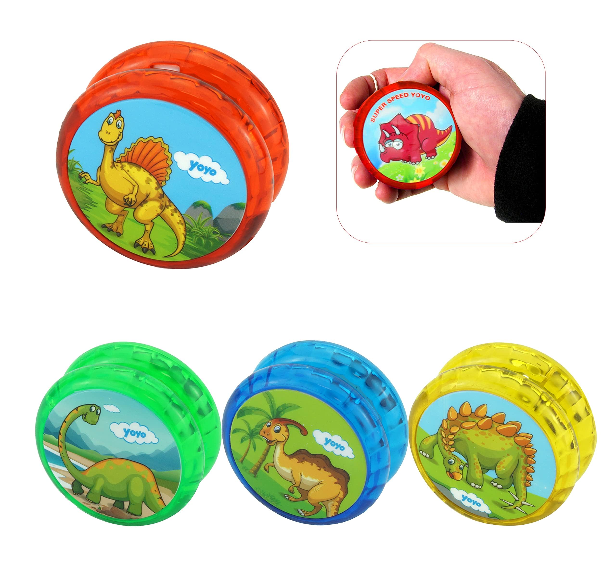 4Pcs High Speed Light Up Dinosaur Design Yo-Yo for Kids - Automatic Return, Great for Beginners and Ideal for Fun Tricks and Family Activities - 5.5cm