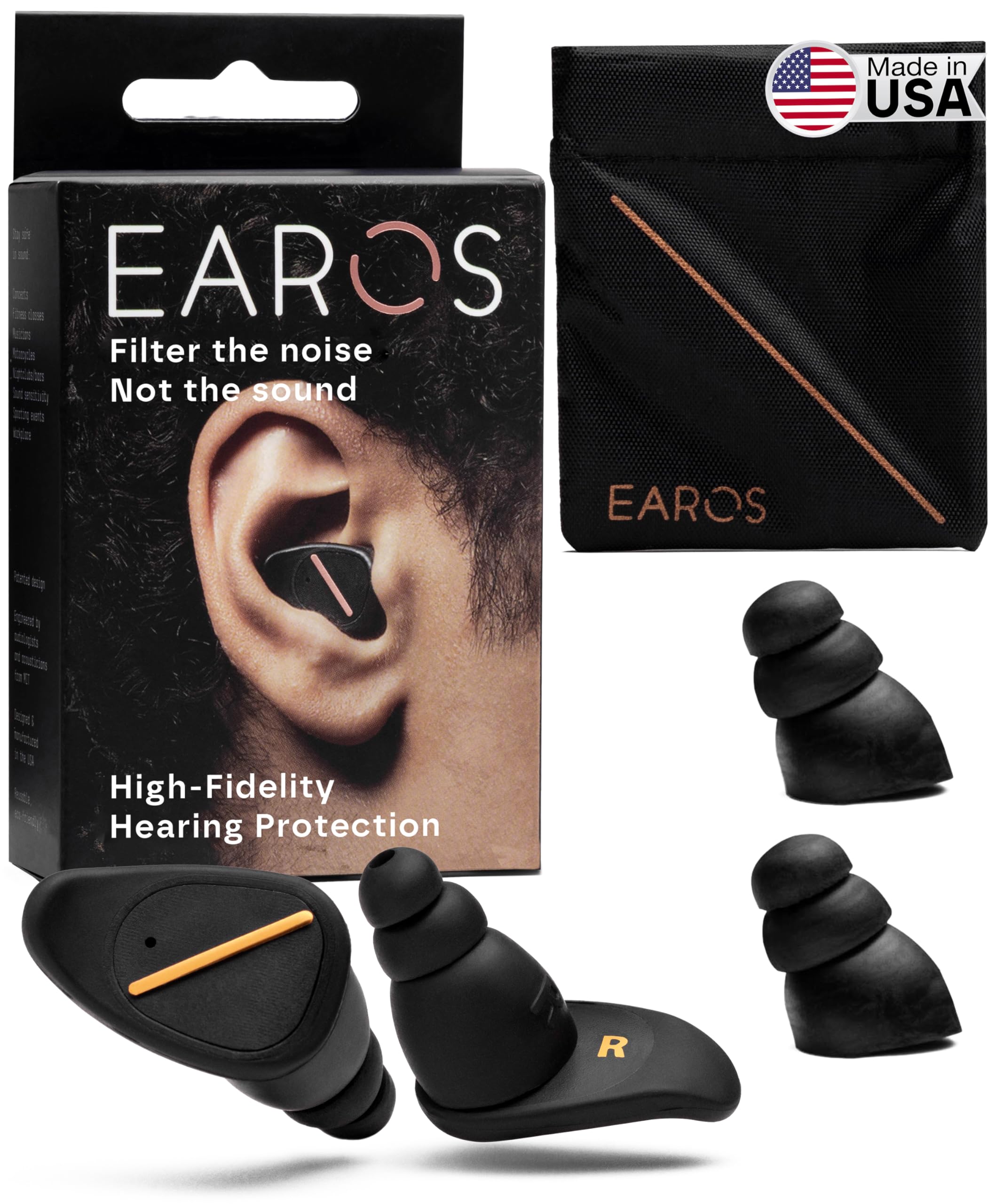 EAROS Concert Ear Plugs – High-Fidelity Reusable Musicians Earplugs for Festivals & Live Events – Comfortable Noise Reduction Hearing Protection – Preserves Clear Sound
