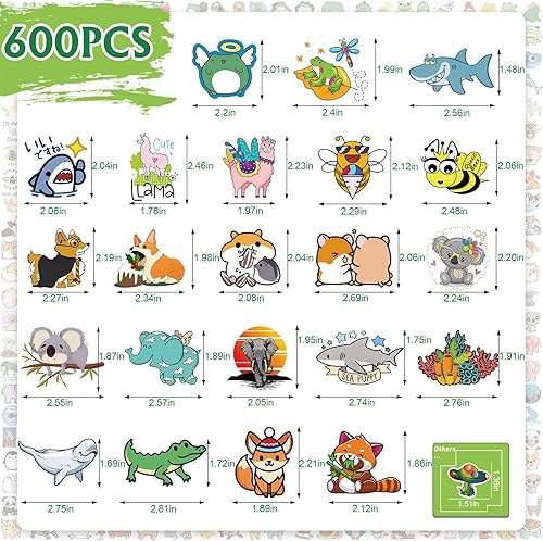Miniatura 2 de Paquete de 600 calcomanías de animales lindos, calcomanías de vinilo Arme, grandes calcomanías impermeables coloridas para botellas de agua,