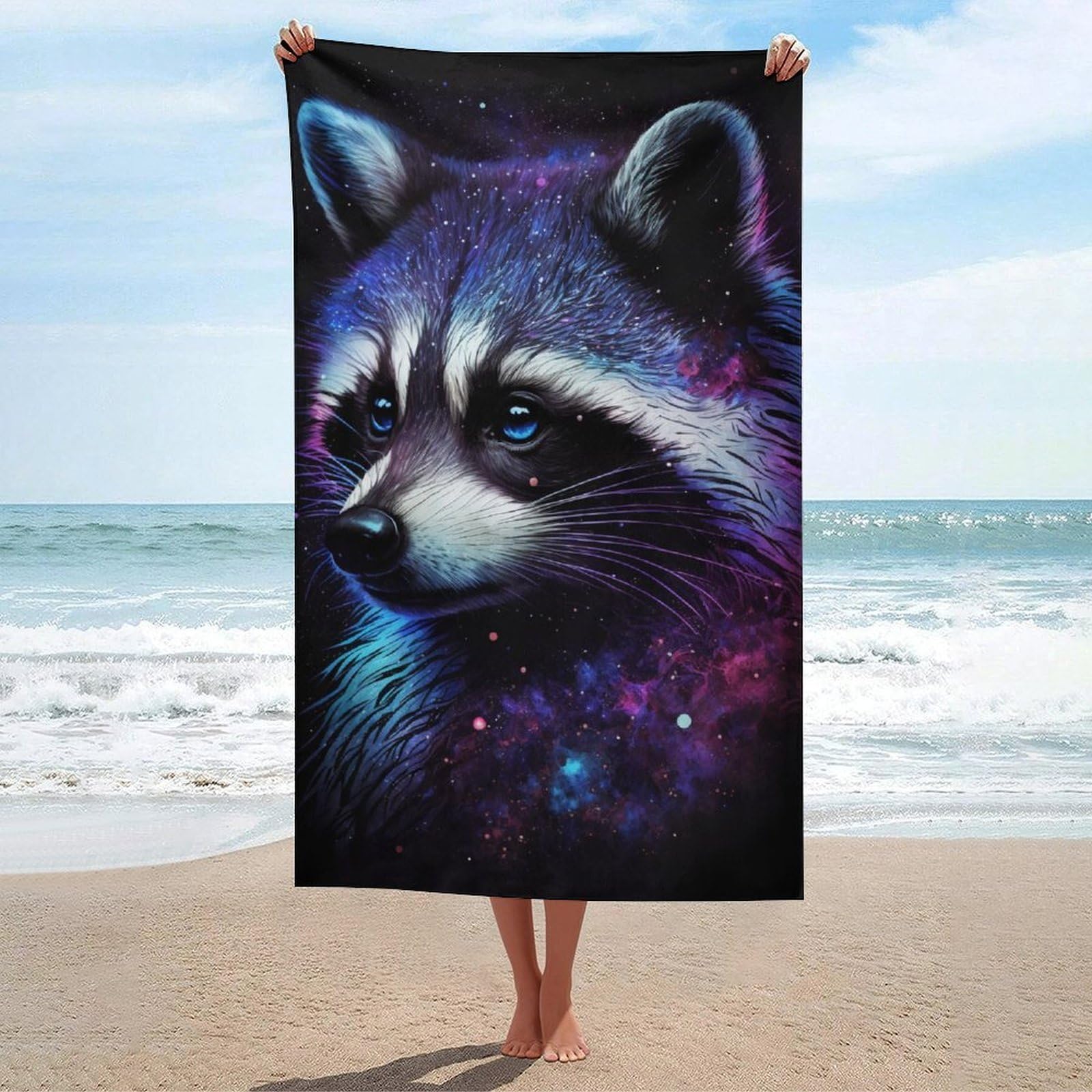 Serviette de plage super absorbante et compacte Cosmic Raccoon